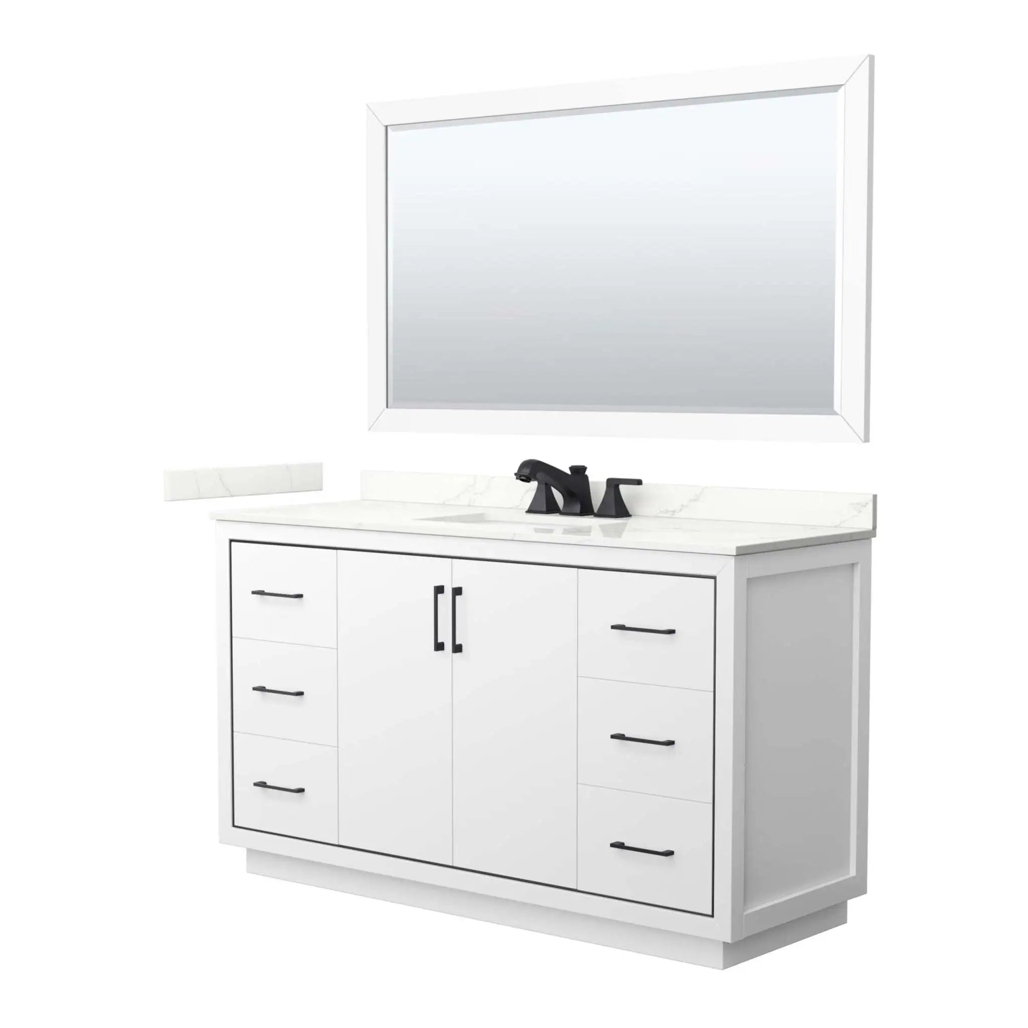 60" Icon Single Bathroom Vanity in White with Matte Black Trim & 58" Mirror by Wyndham