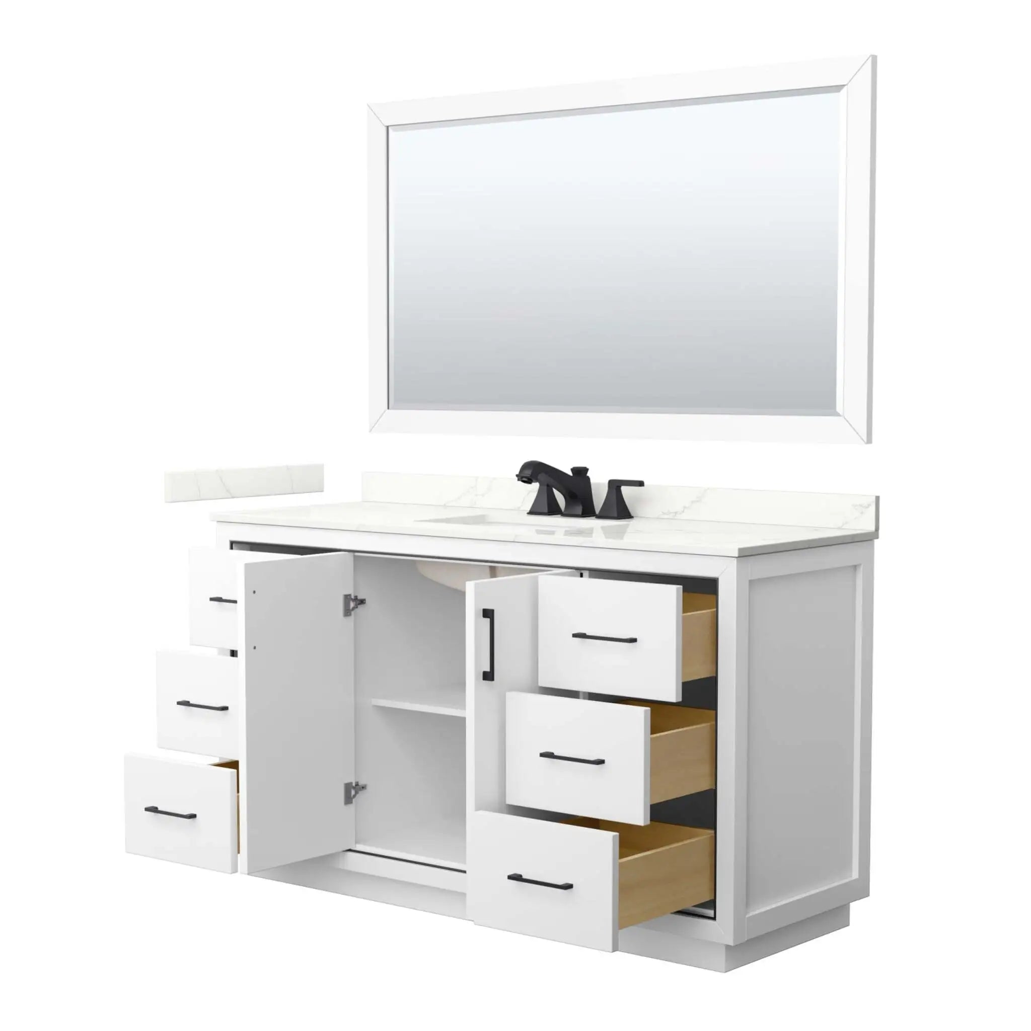 60" Icon Single Bathroom Vanity in White with Matte Black Trim & 58" Mirror by Wyndham