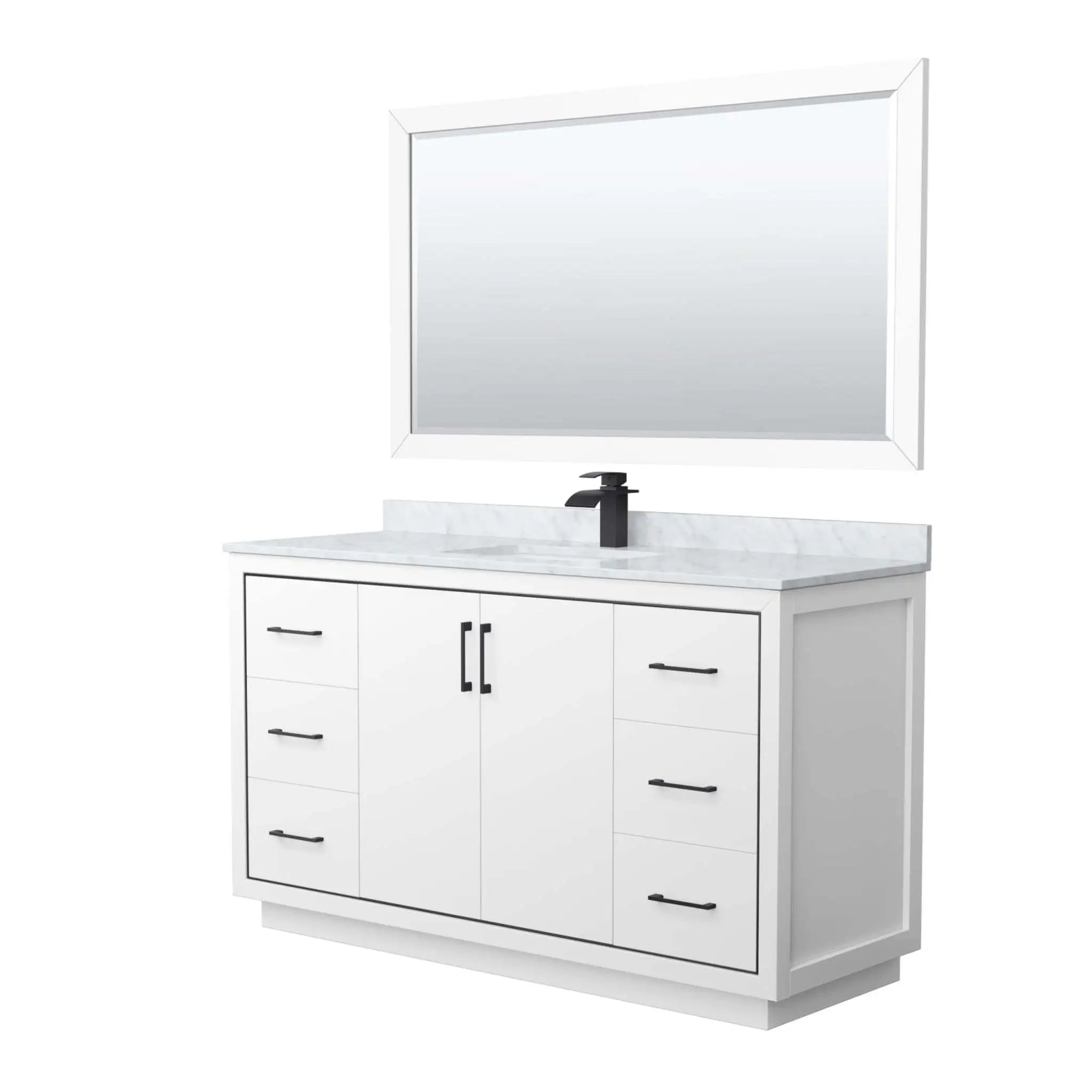 60" Icon Single Bathroom Vanity in White with Matte Black Trim & 58" Mirror by Wyndham