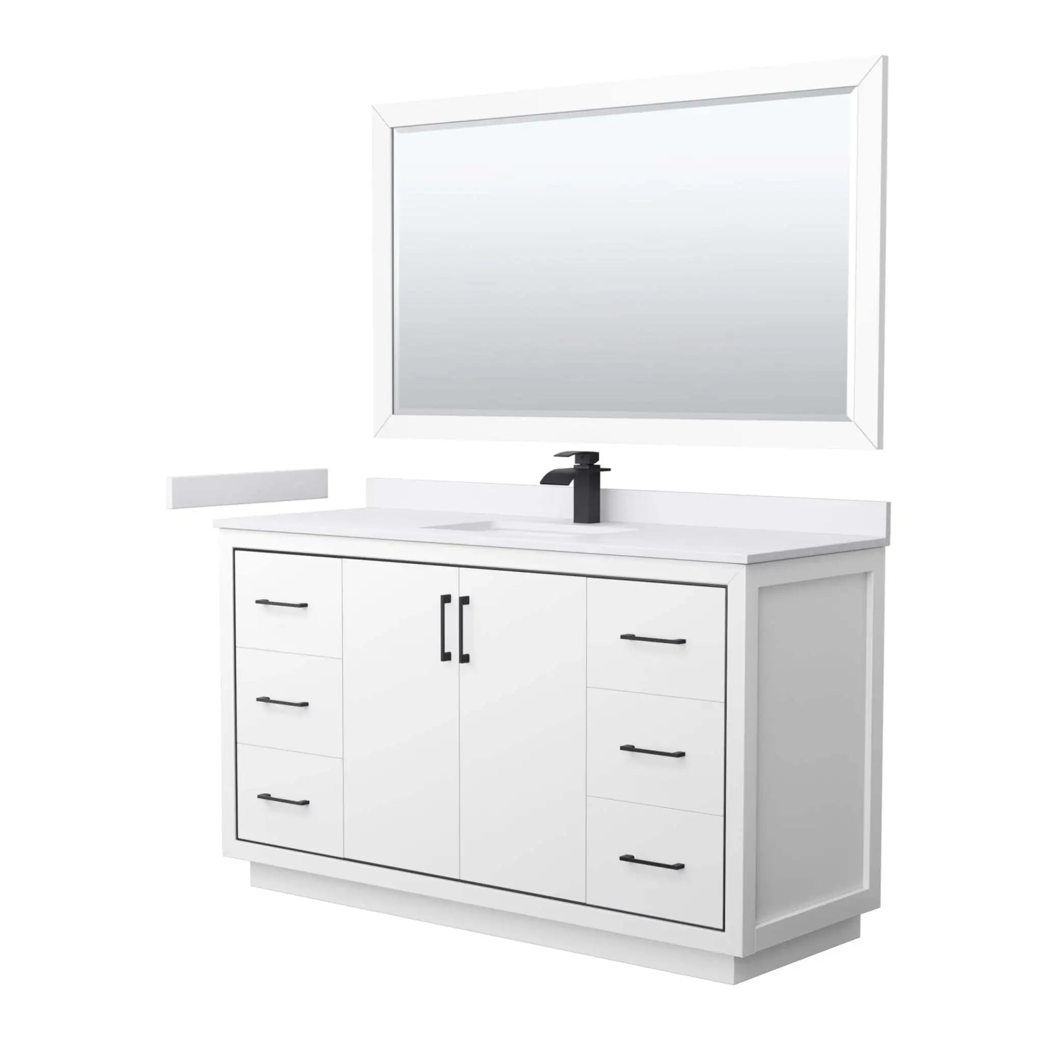 60" Icon Single Bathroom Vanity in White with Matte Black Trim & 58" Mirror by Wyndham
