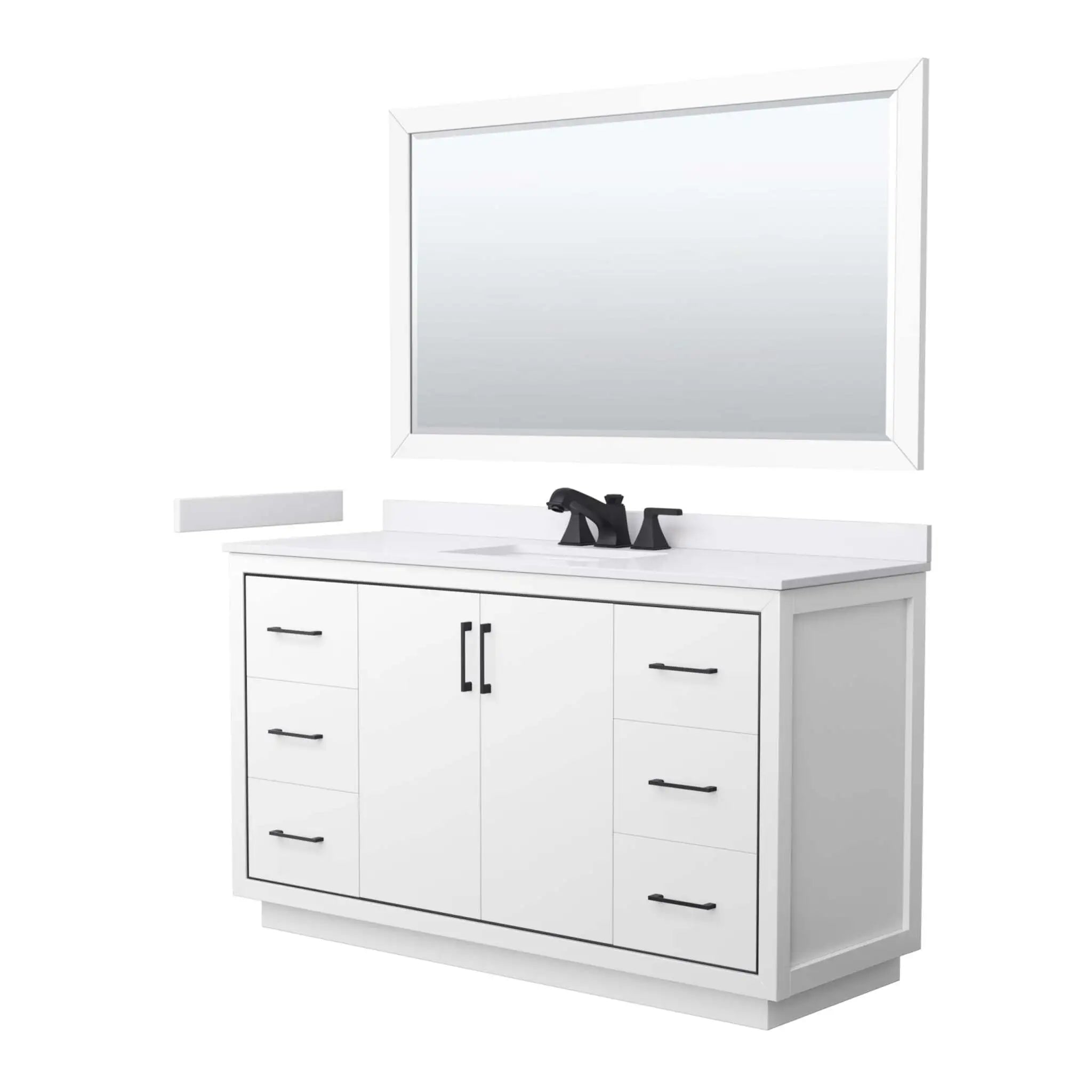 60" Icon Single Bathroom Vanity in White with Matte Black Trim & 58" Mirror by Wyndham
