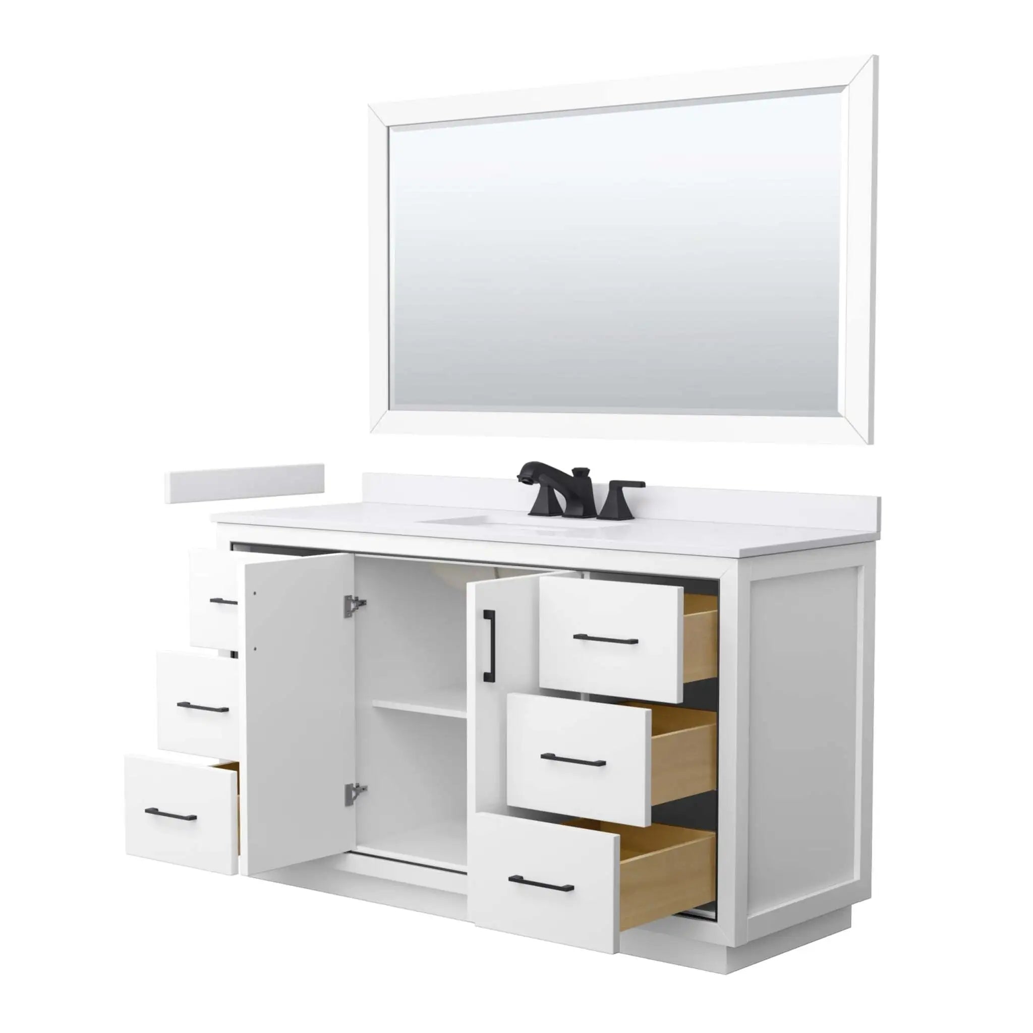 60" Icon Single Bathroom Vanity in White with Matte Black Trim & 58" Mirror by Wyndham