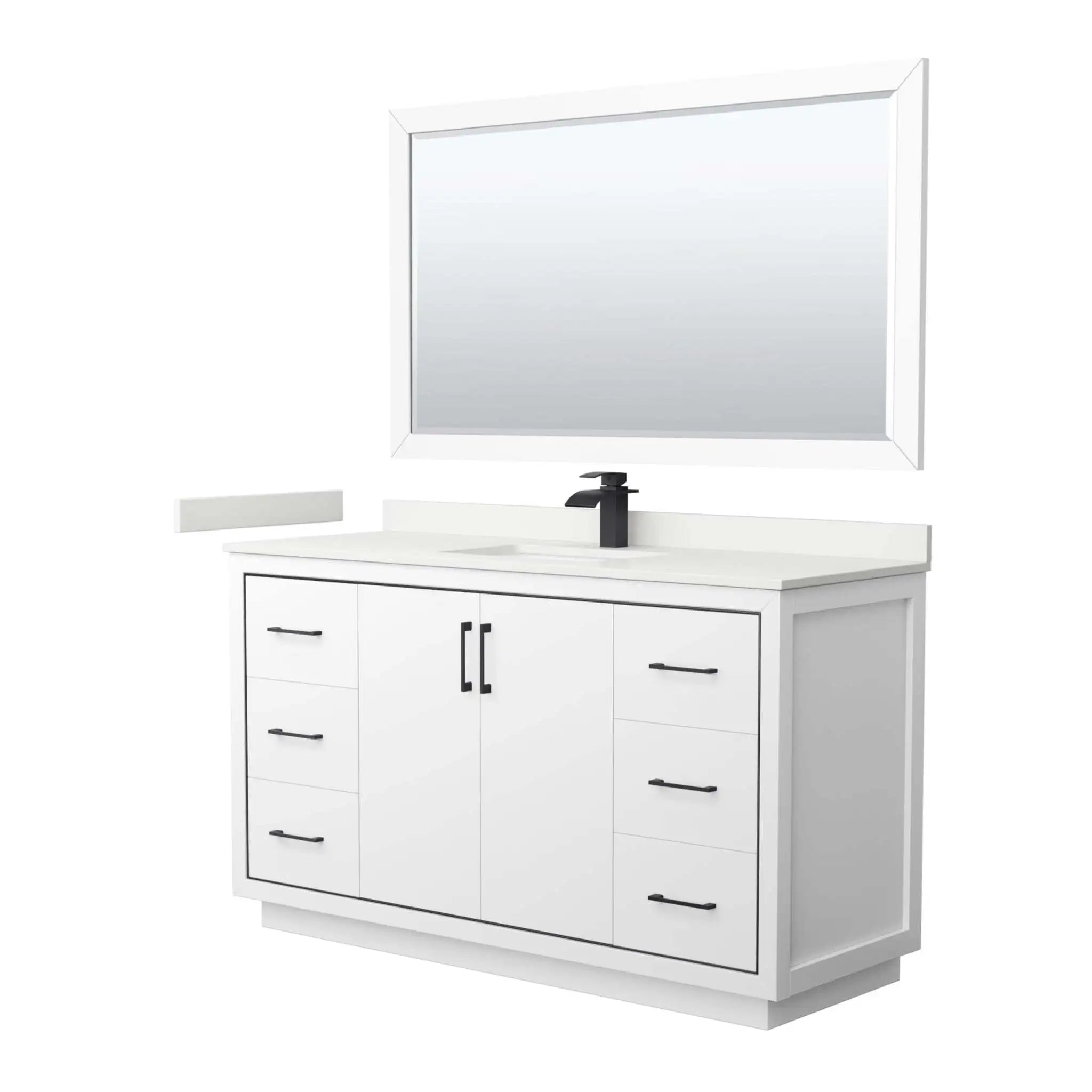 60" Icon Single Bathroom Vanity in White with Matte Black Trim & 58" Mirror by Wyndham