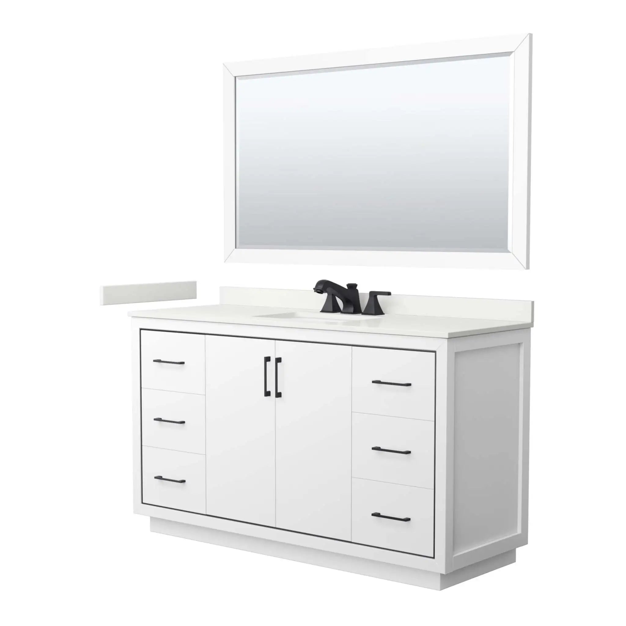 60" Icon Single Bathroom Vanity in White with Matte Black Trim & 58" Mirror by Wyndham