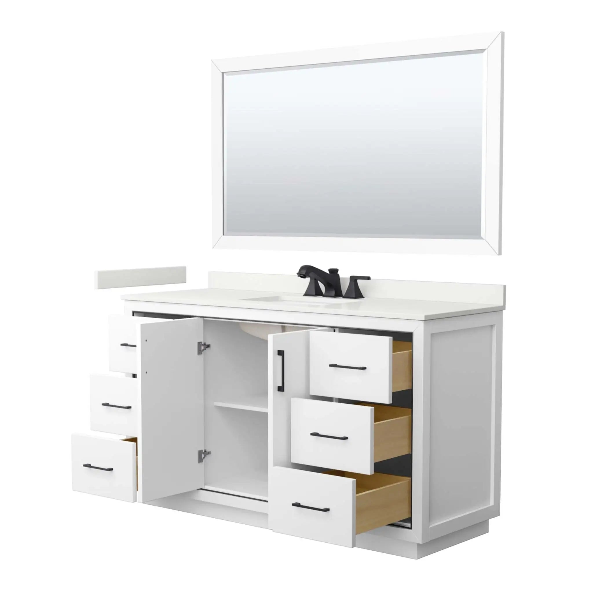 60" Icon Single Bathroom Vanity in White with Matte Black Trim & 58" Mirror by Wyndham
