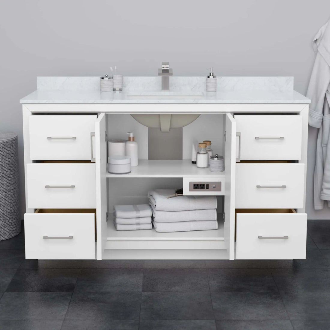 60" Icon Single Bathroom Vanity in White with Matte Black Trim by Wyndham