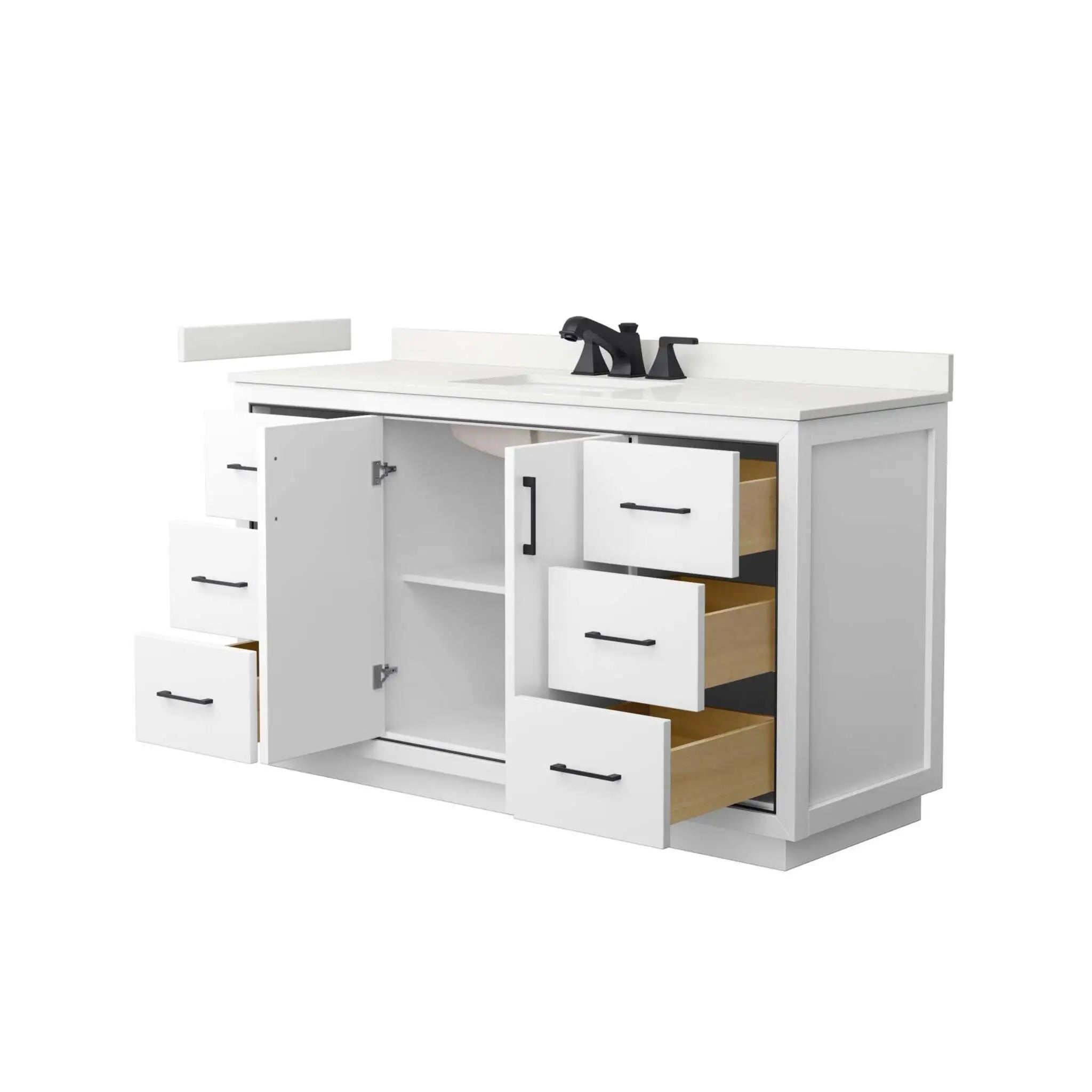 60" Icon Single Bathroom Vanity in White with Matte Black Trim by Wyndham
