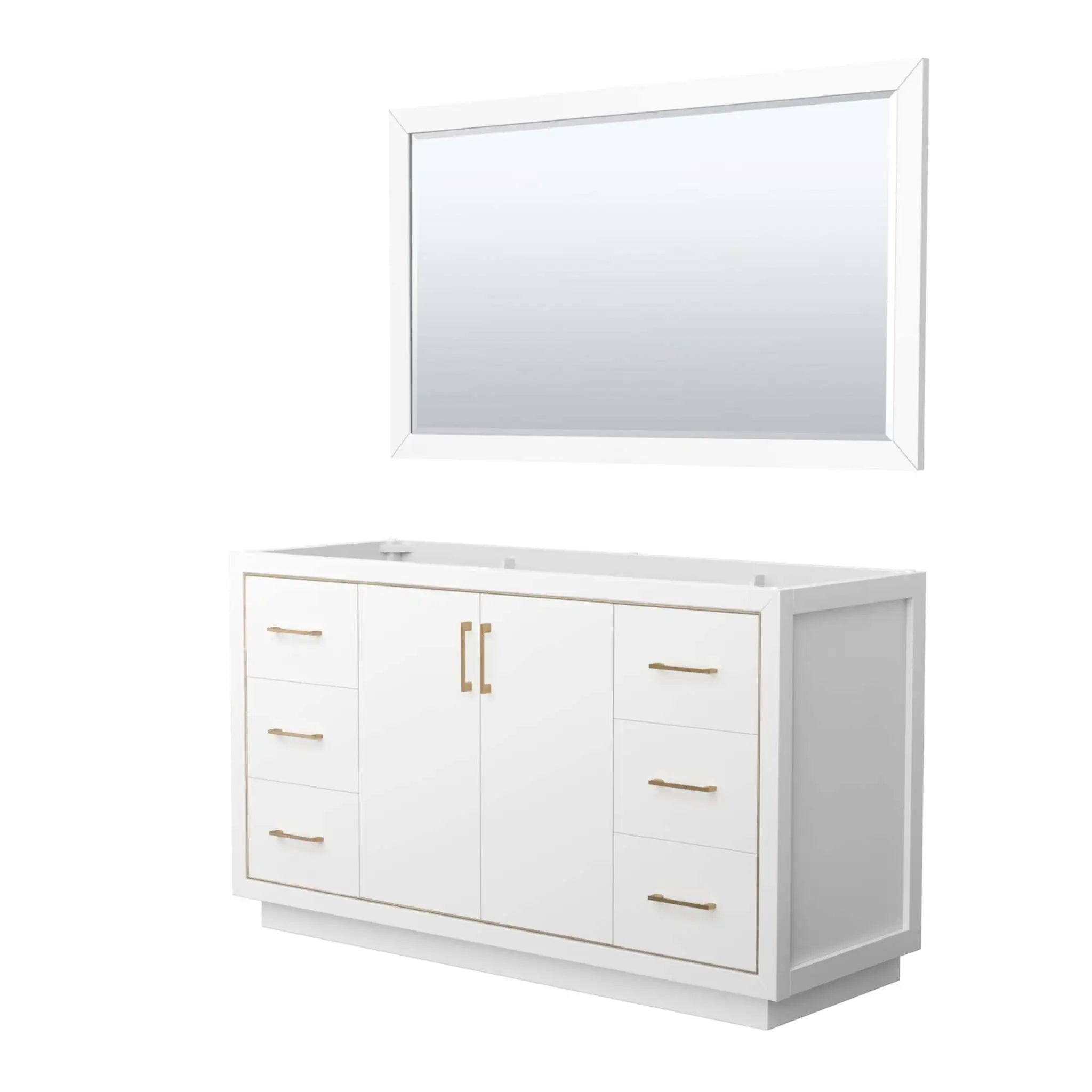60" Icon Single Bathroom Vanity in White with Satin Bronze Trim & 58" Mirror by Wyndham