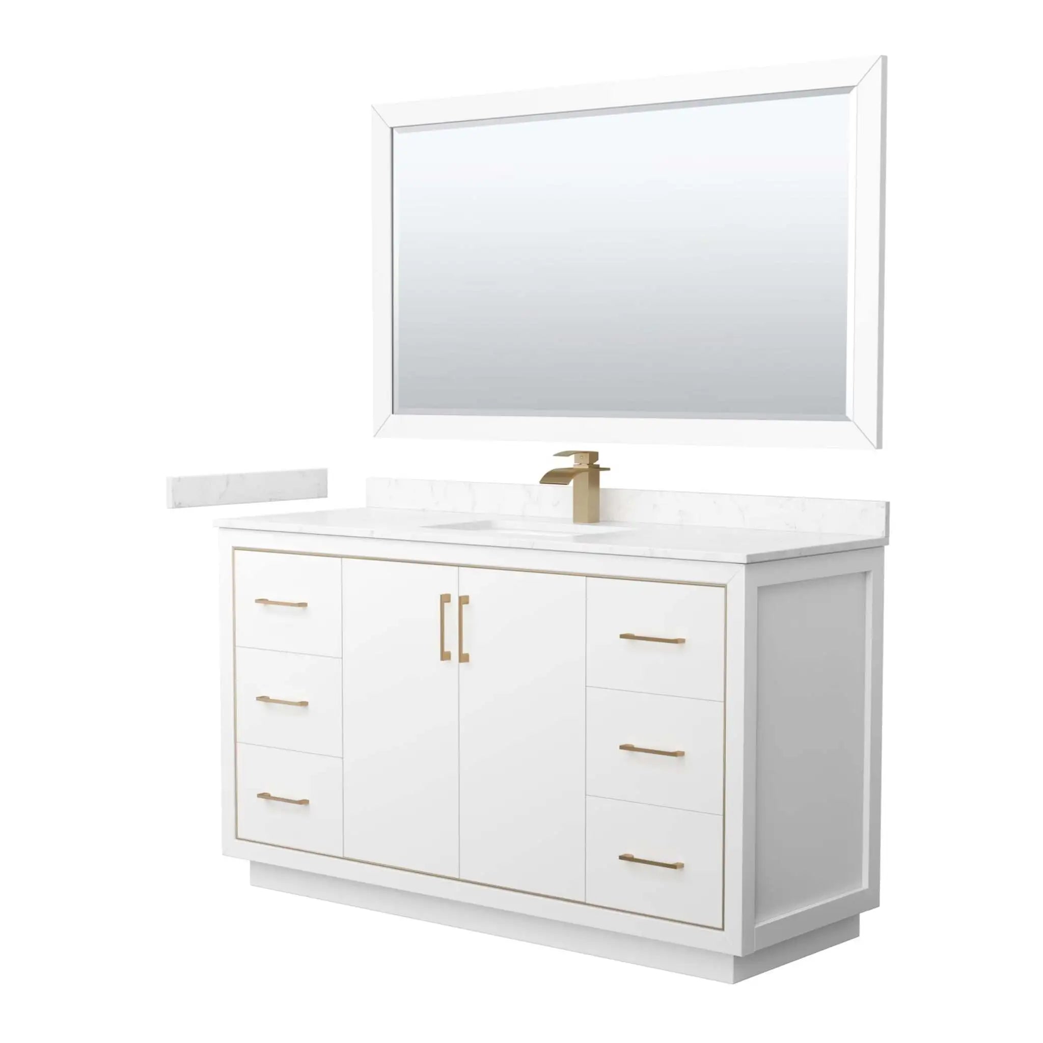 60" Icon Single Bathroom Vanity in White with Satin Bronze Trim & 58" Mirror by Wyndham