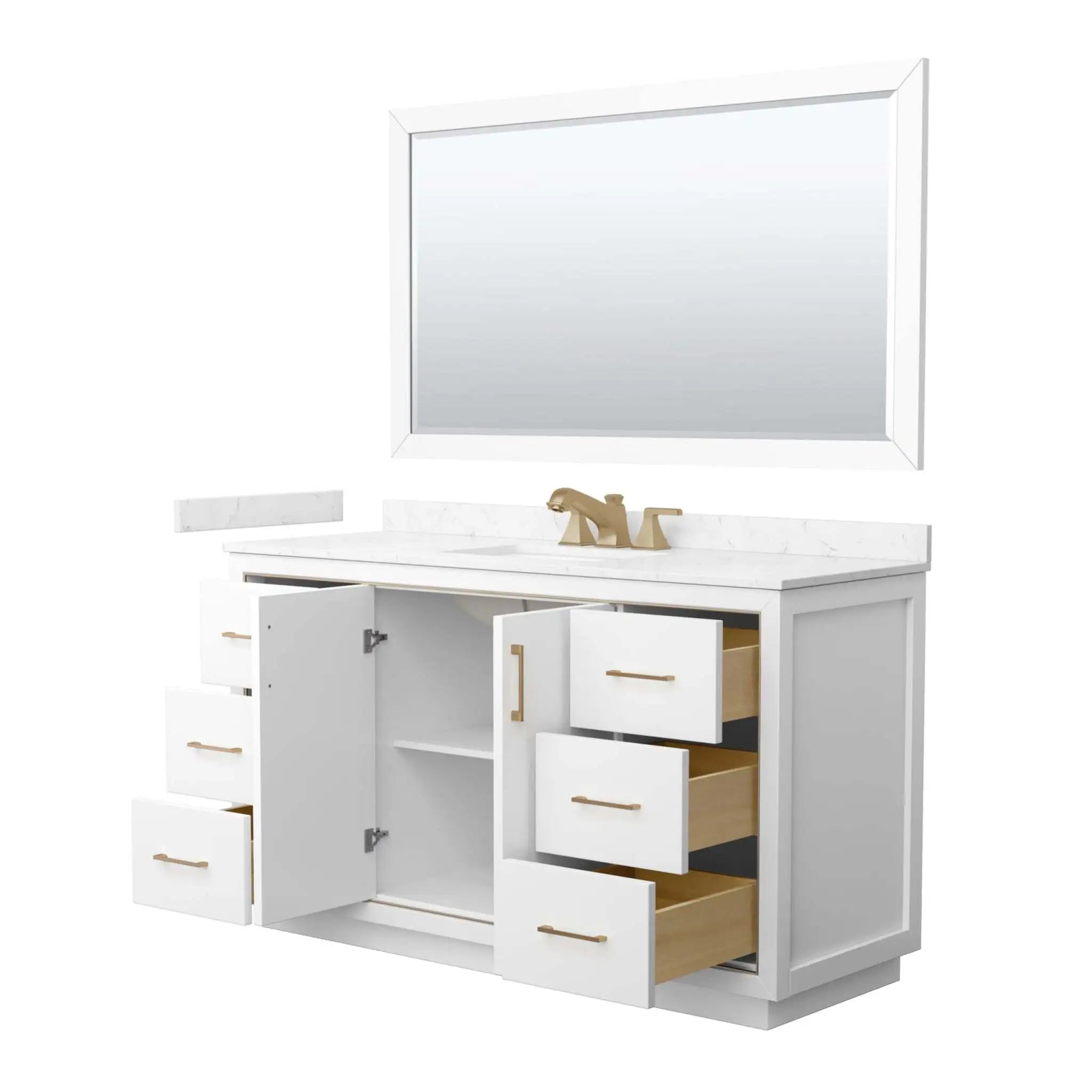 60" Icon Single Bathroom Vanity in White with Satin Bronze Trim & 58" Mirror by Wyndham