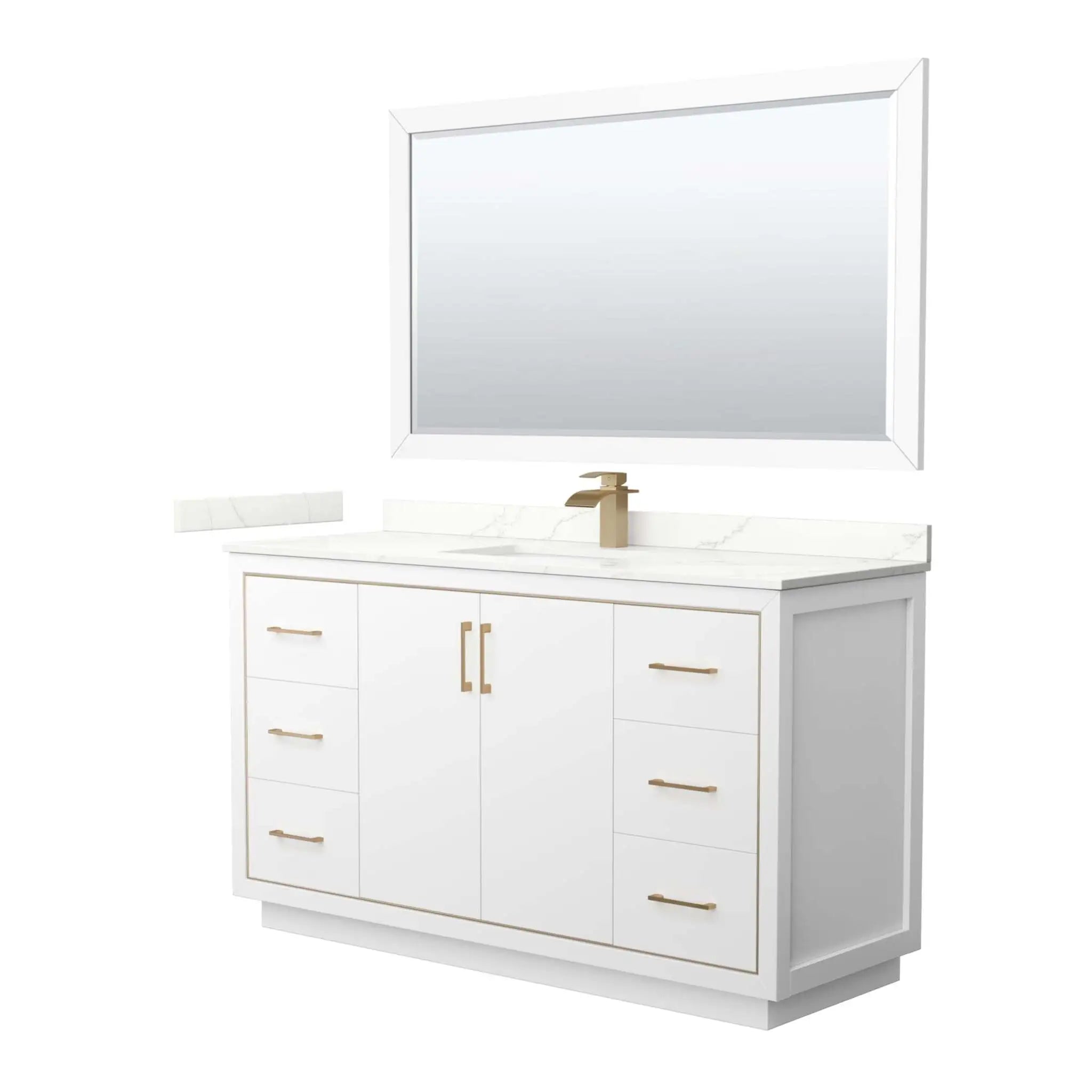 60" Icon Single Bathroom Vanity in White with Satin Bronze Trim & 58" Mirror by Wyndham