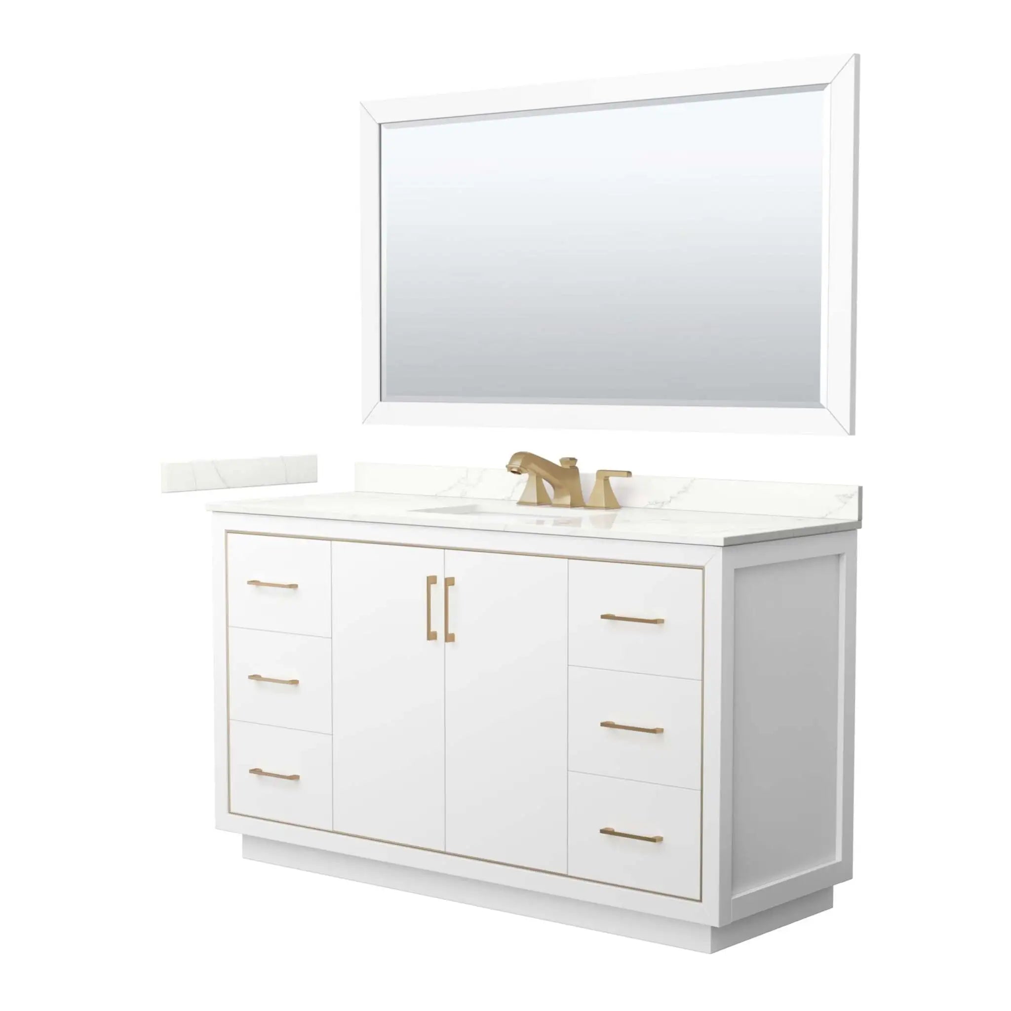 60" Icon Single Bathroom Vanity in White with Satin Bronze Trim & 58" Mirror by Wyndham