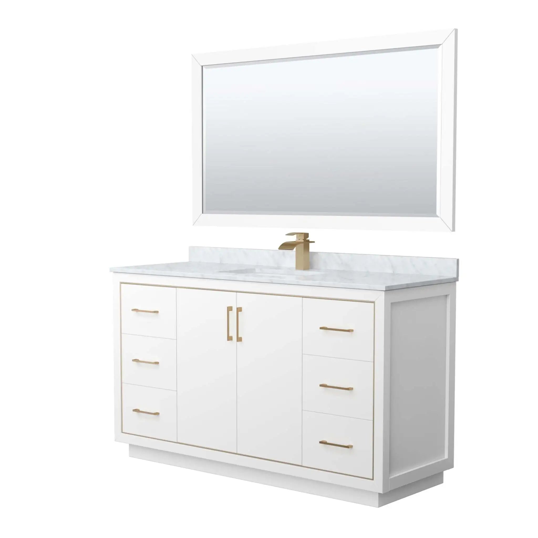 60" Icon Single Bathroom Vanity in White with Satin Bronze Trim & 58" Mirror by Wyndham