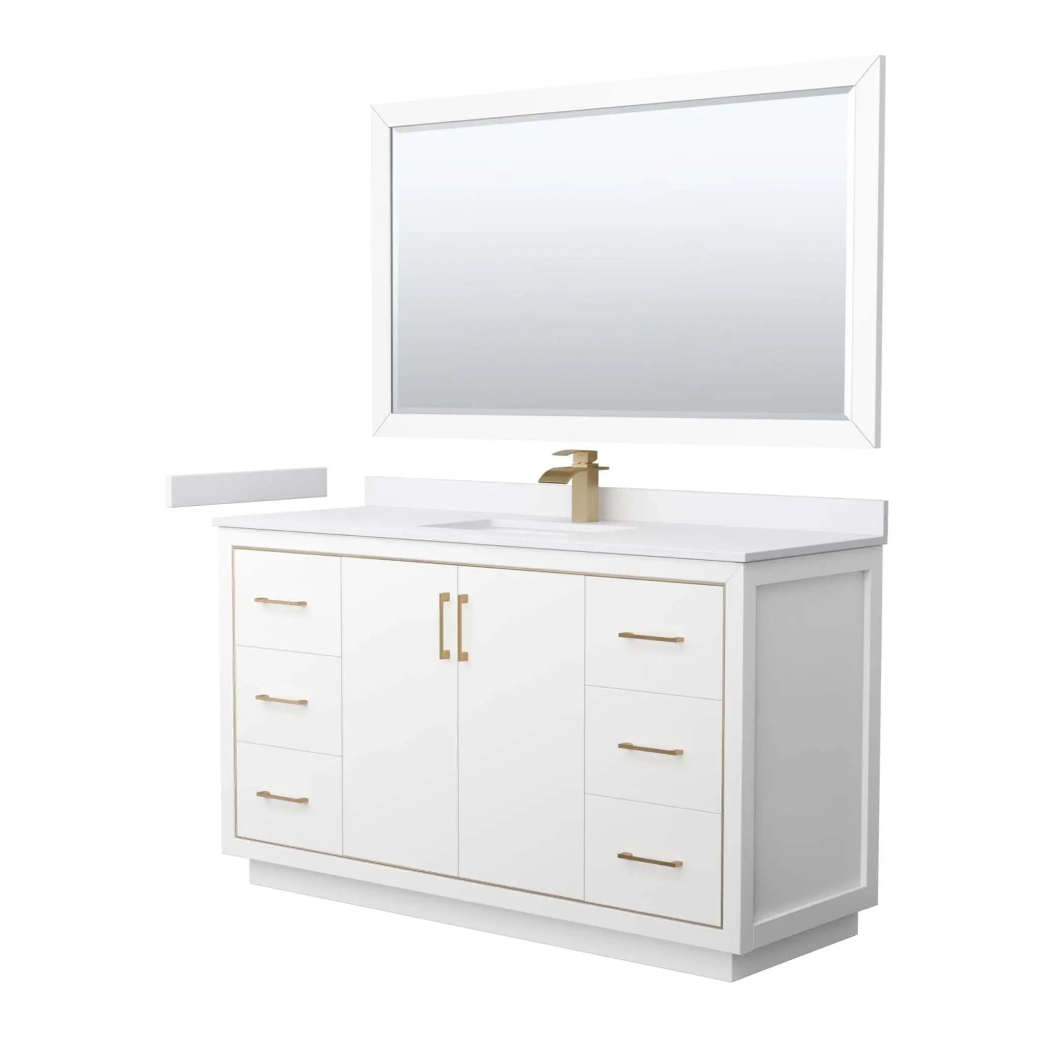 60" Icon Single Bathroom Vanity in White with Satin Bronze Trim & 58" Mirror by Wyndham
