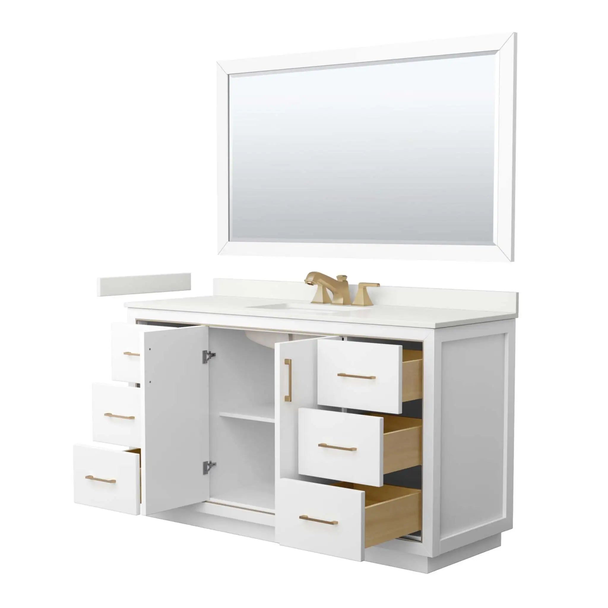 60" Icon Single Bathroom Vanity in White with Satin Bronze Trim & 58" Mirror by Wyndham