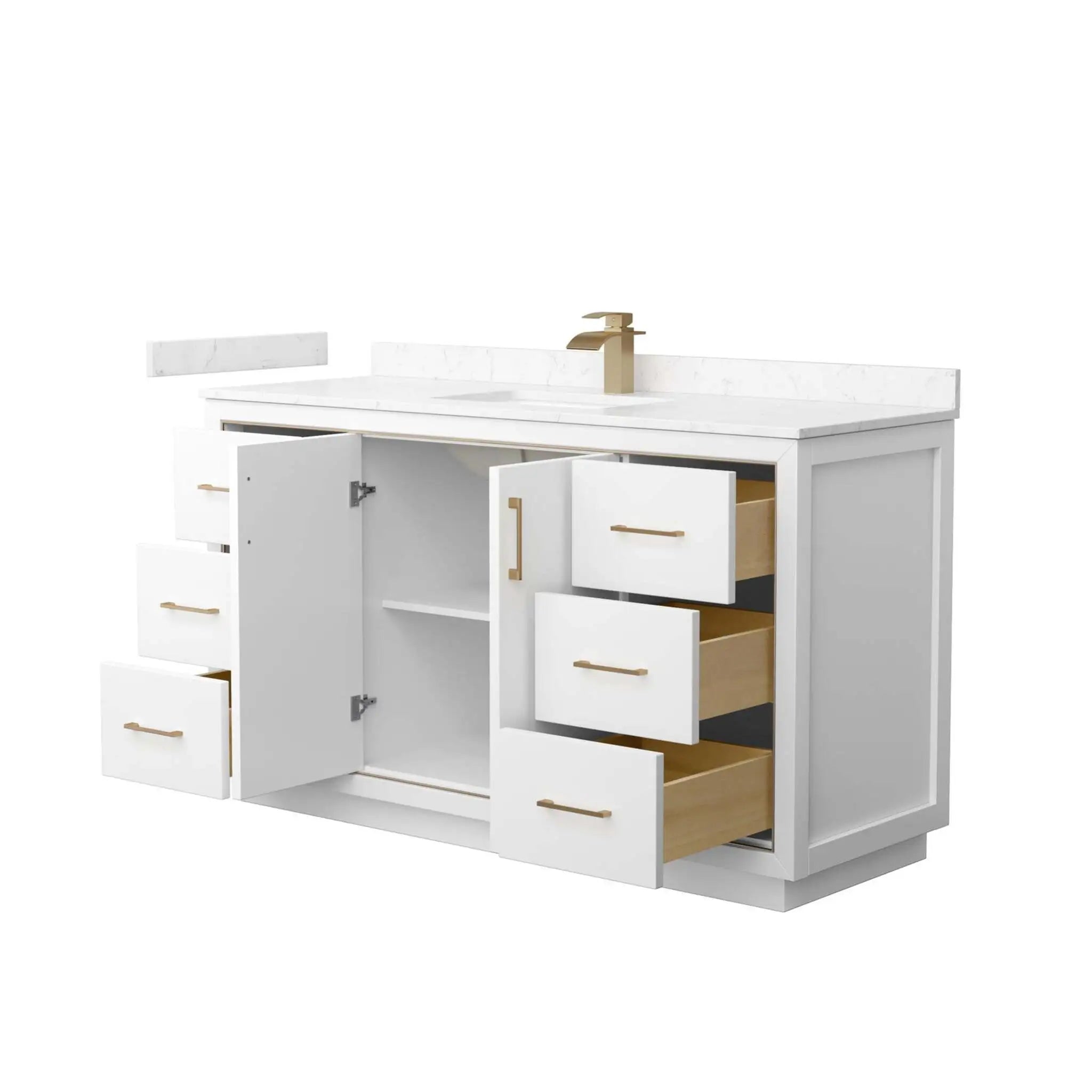 60" Icon Single Bathroom Vanity in White with Satin Bronze Trim by Wyndham