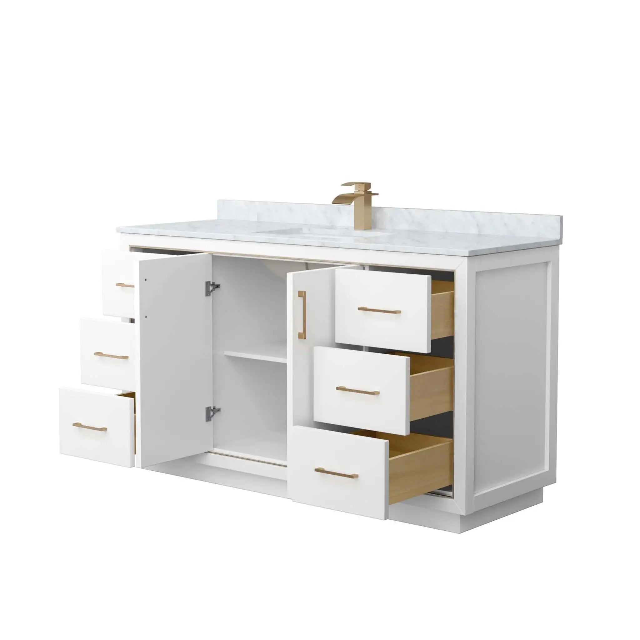 60" Icon Single Bathroom Vanity in White with Satin Bronze Trim by Wyndham
