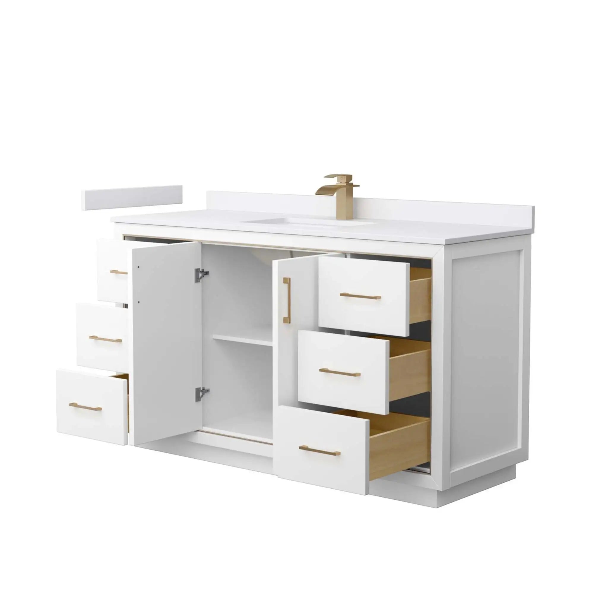 60" Icon Single Bathroom Vanity in White with Satin Bronze Trim by Wyndham
