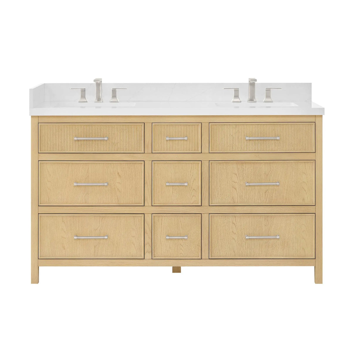 60" Isola Double Bathroom Vanity Scandinavian Oak Brushed Nickel Trim by wyndham View 5
