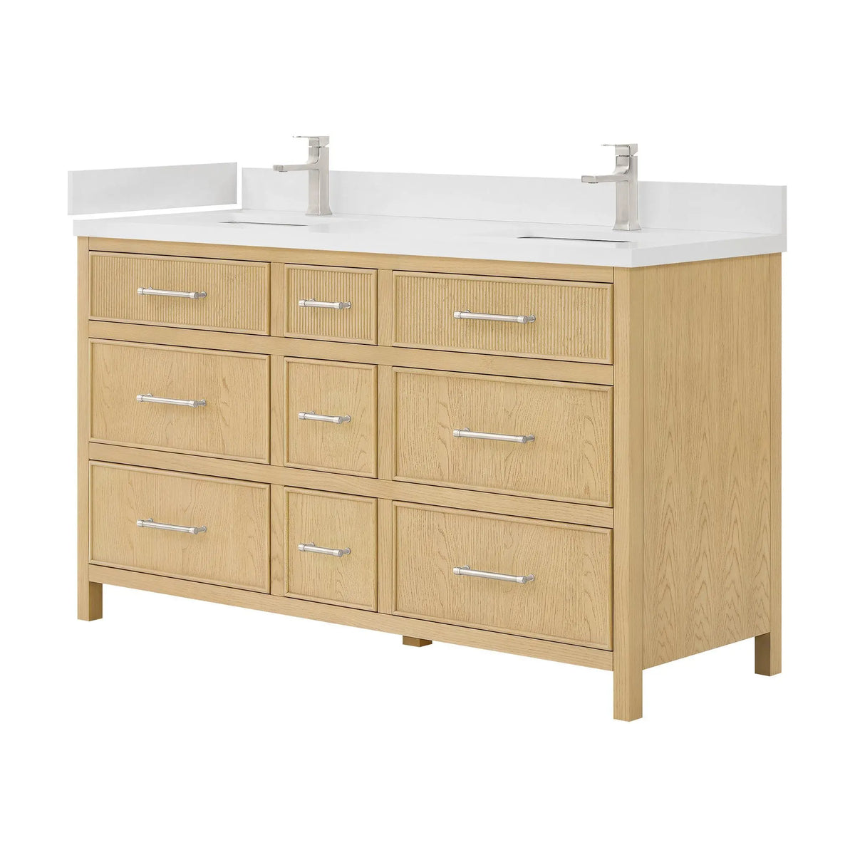 60" Isola Double Bathroom Vanity Scandinavian Oak Brushed Nickel Trim by wyndham View 12