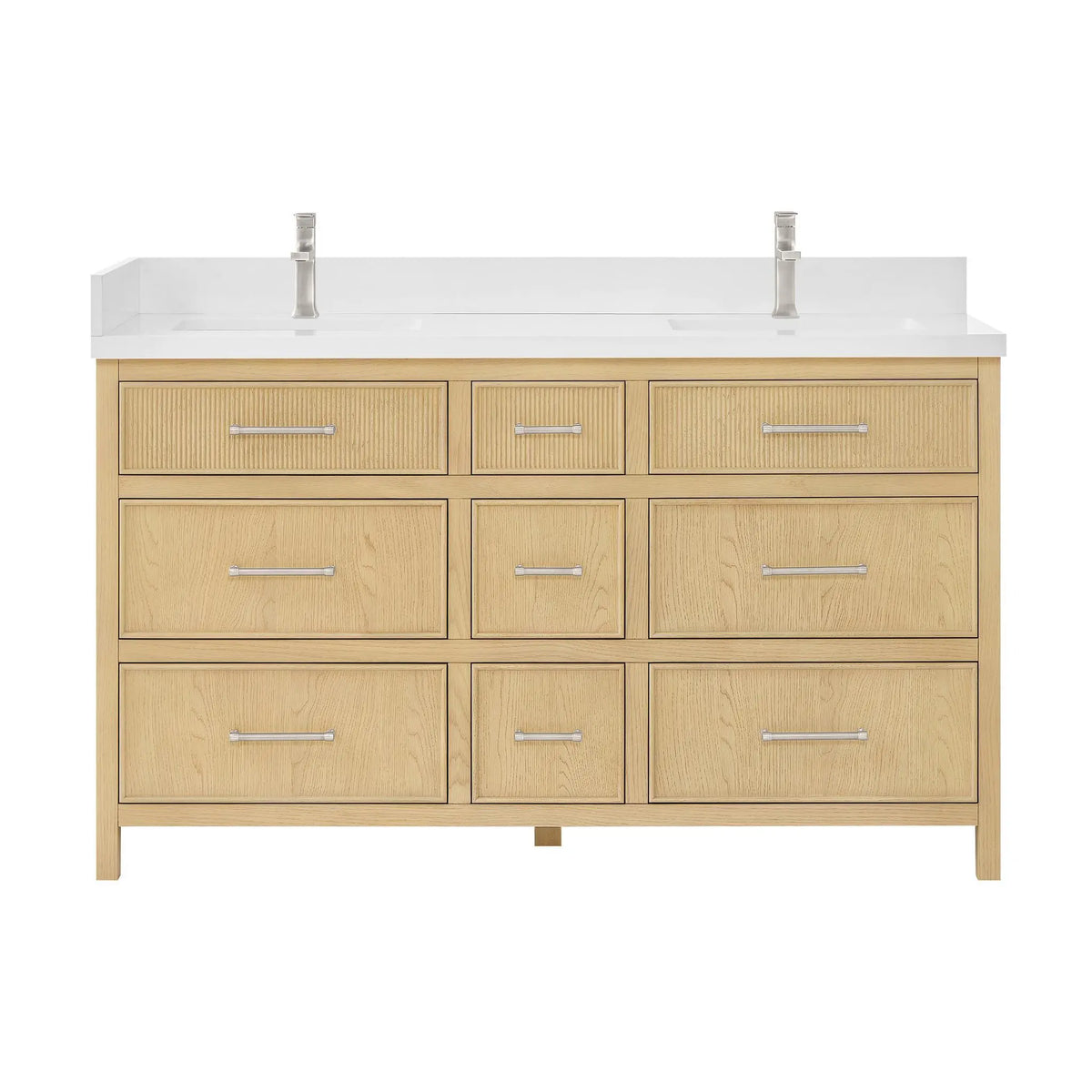 60" Isola Double Bathroom Vanity Scandinavian Oak Brushed Nickel Trim by wyndham View 9
