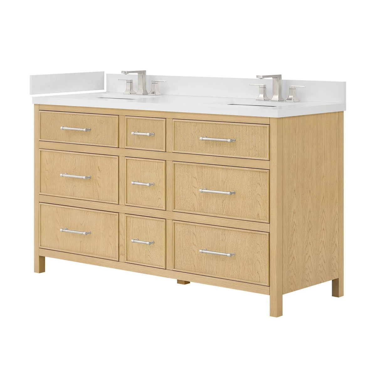60" Isola Double Bathroom Vanity Scandinavian Oak Brushed Nickel Trim by wyndham View 16
