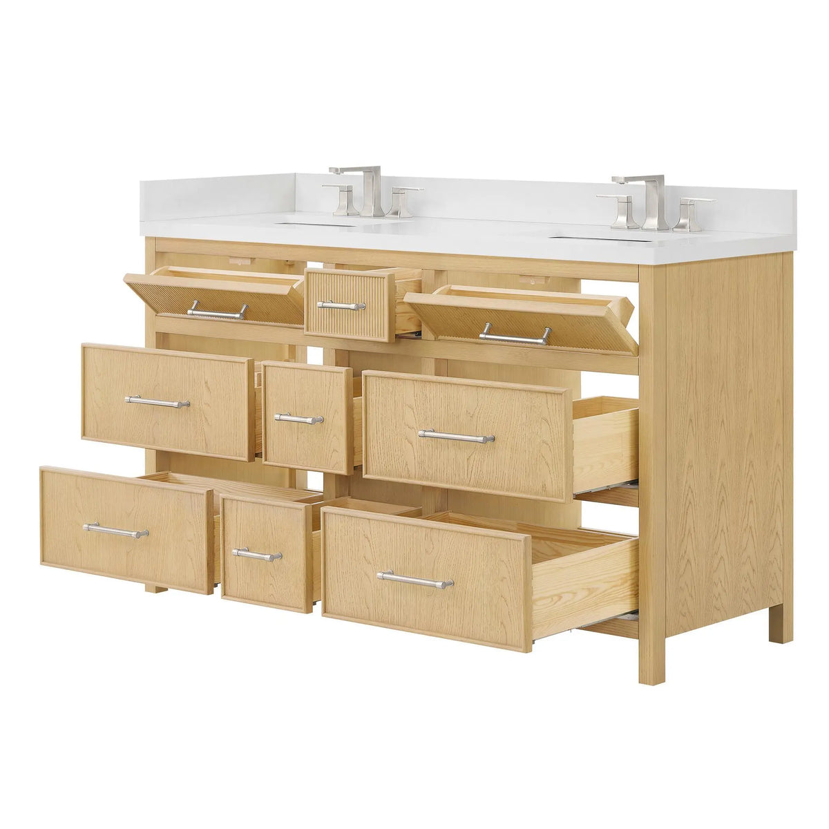 60" Isola Double Bathroom Vanity Scandinavian Oak Brushed Nickel Trim by wyndham View 15
