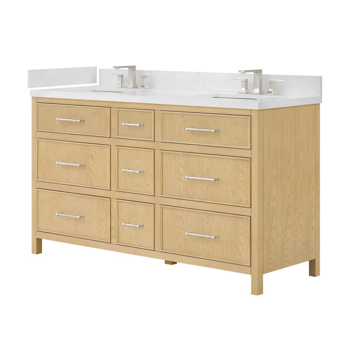 60" Isola Double Bathroom Vanity Scandinavian Oak Brushed Nickel Trim by wyndham View 8