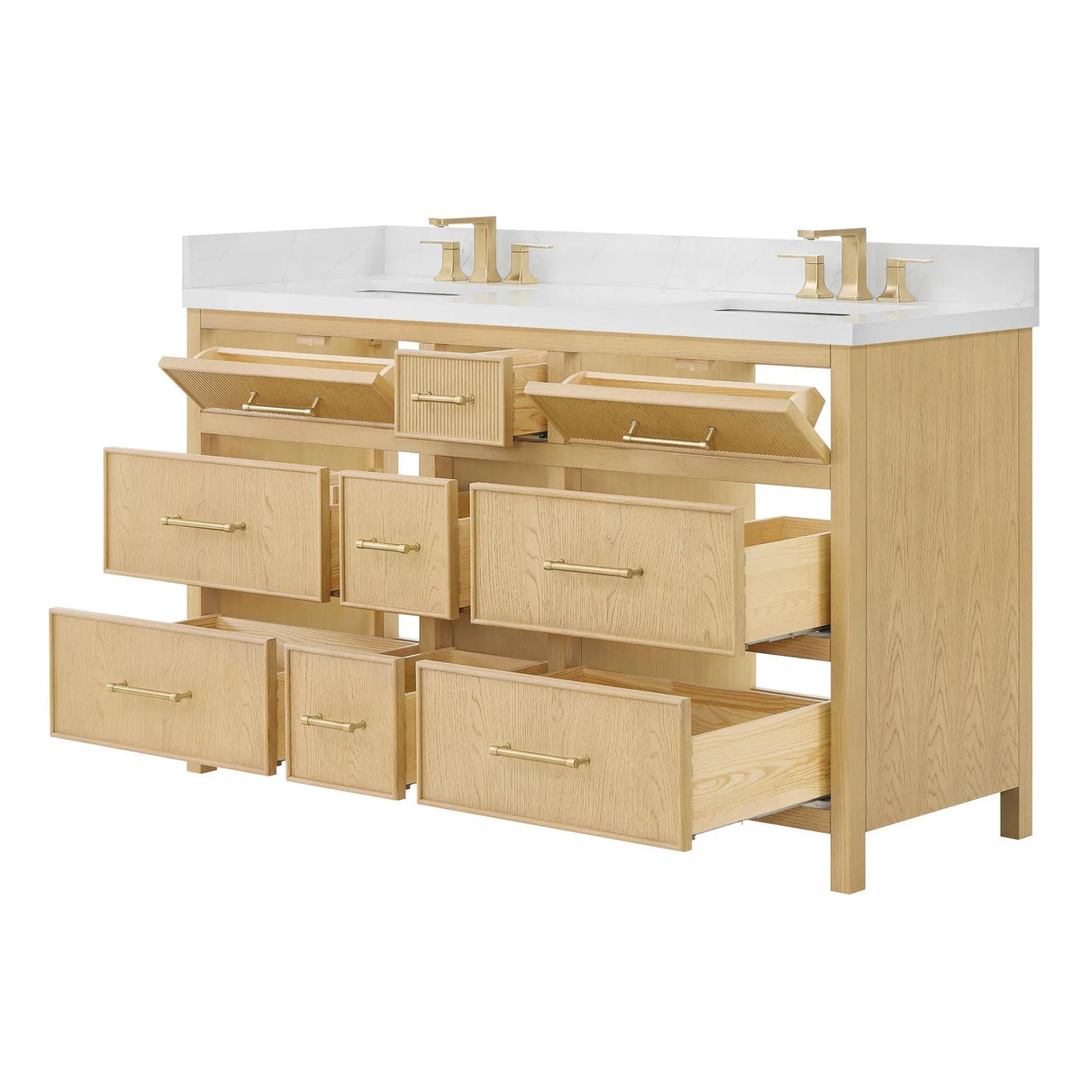 60" Isola Double Bathroom Vanity Scandinavian Oak Satin Bronze Trim by wyndham View 7