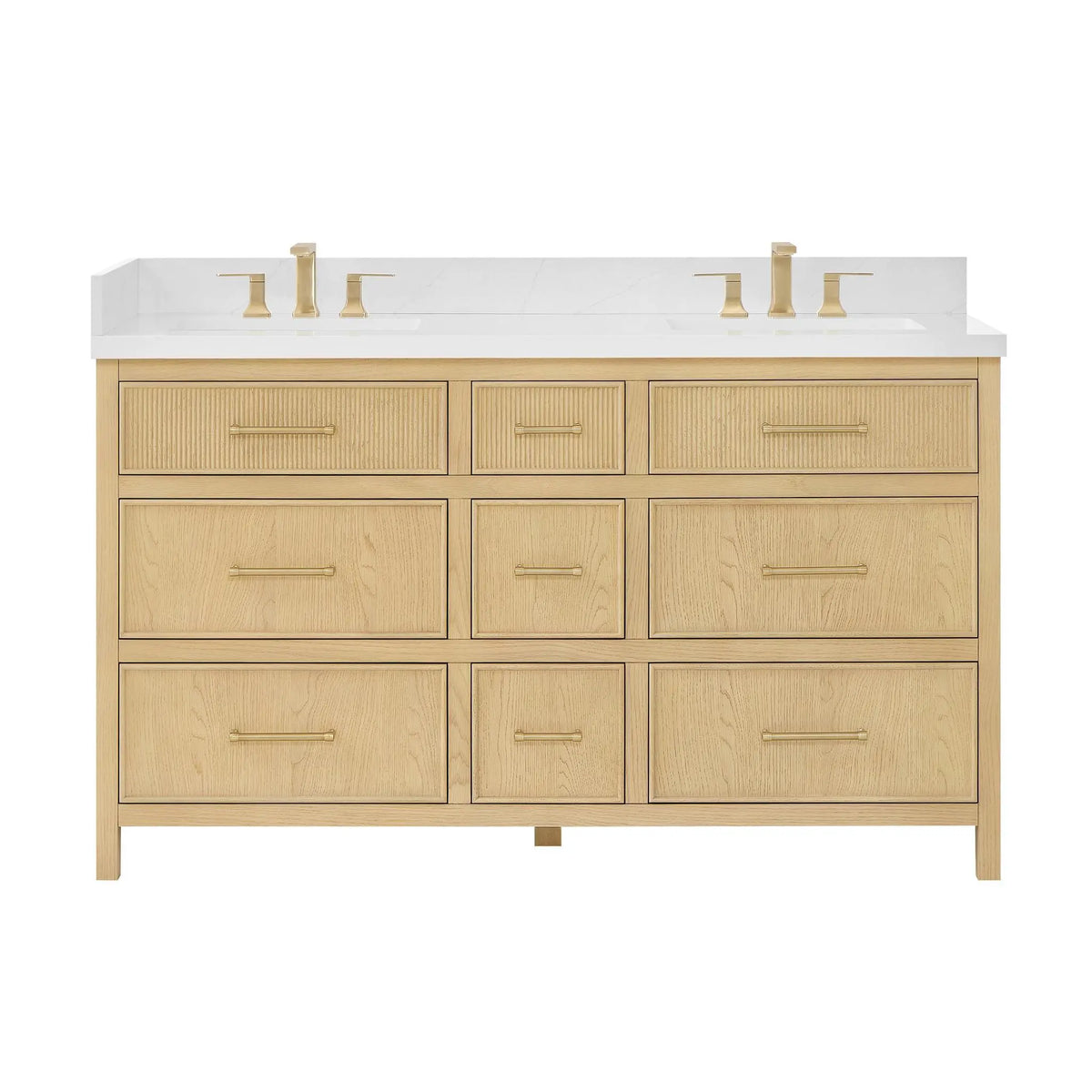 60" Isola Double Bathroom Vanity Scandinavian Oak Satin Bronze Trim by wyndham View 5