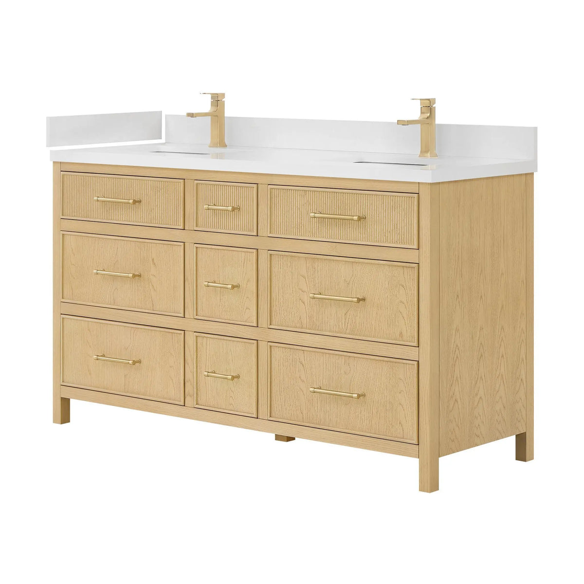 60" Isola Double Bathroom Vanity Scandinavian Oak Satin Bronze Trim by wyndham View 12