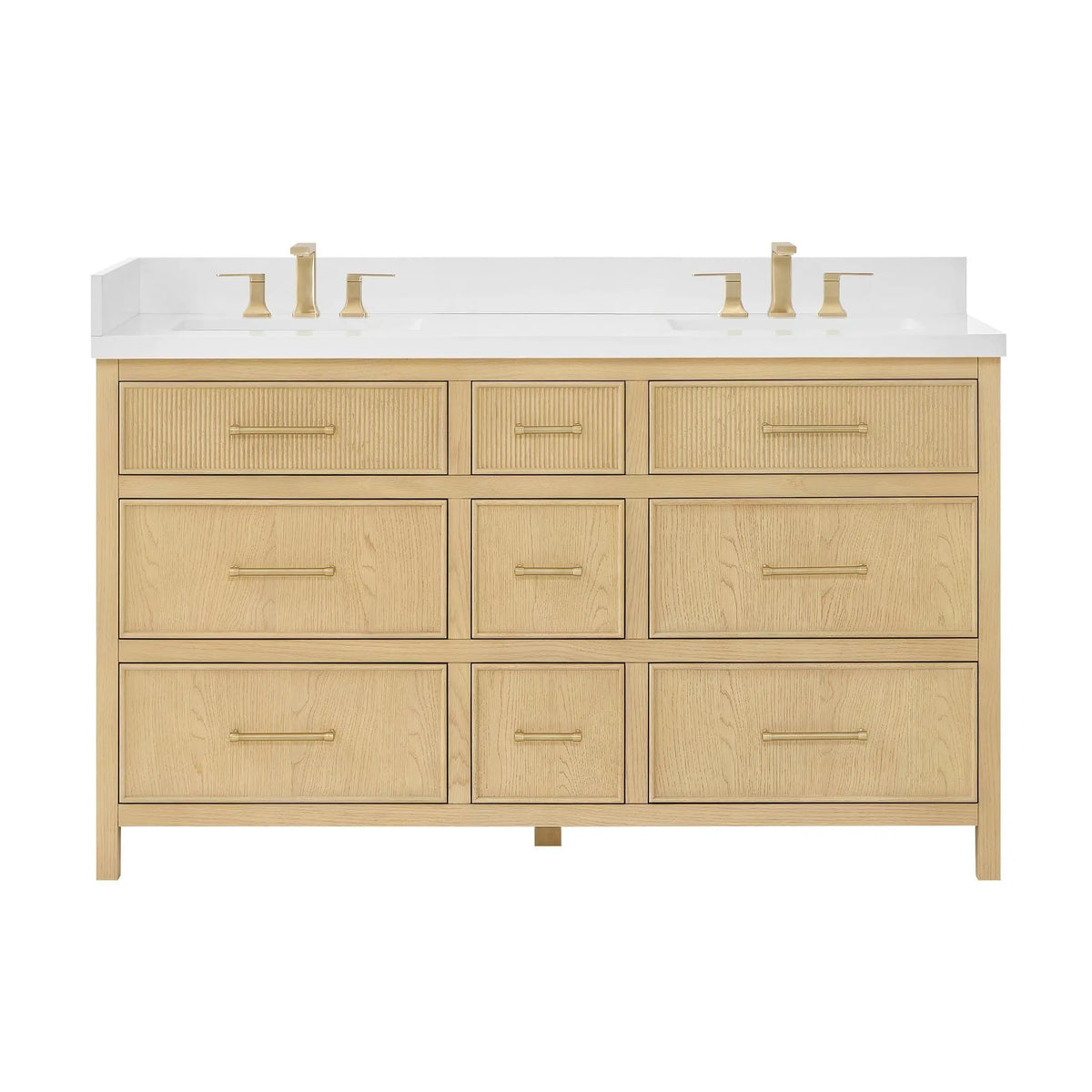 60" Isola Double Bathroom Vanity Scandinavian Oak Satin Bronze Trim by wyndham View 13