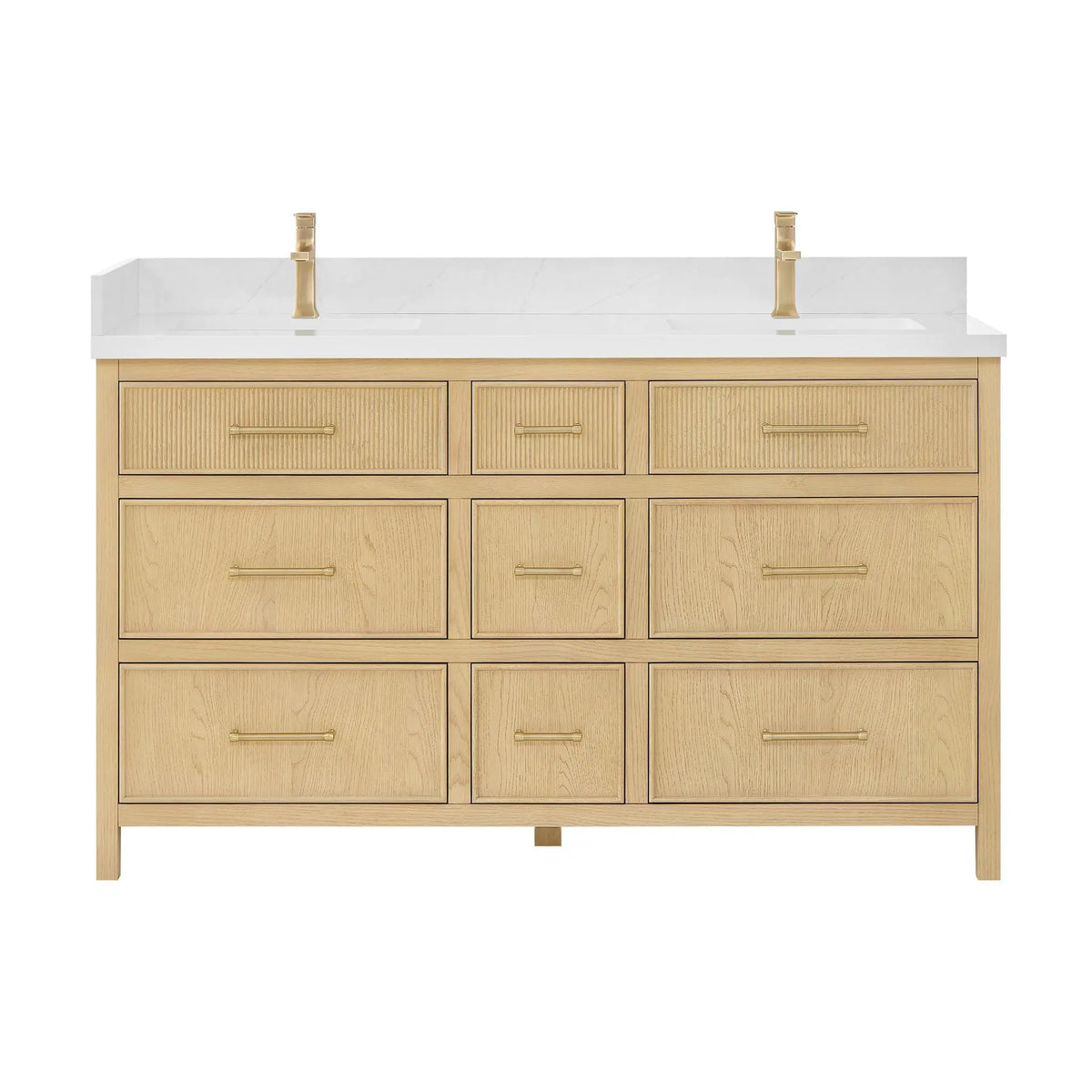 60" Isola Double Bathroom Vanity Scandinavian Oak Satin Bronze Trim by wyndham View 1