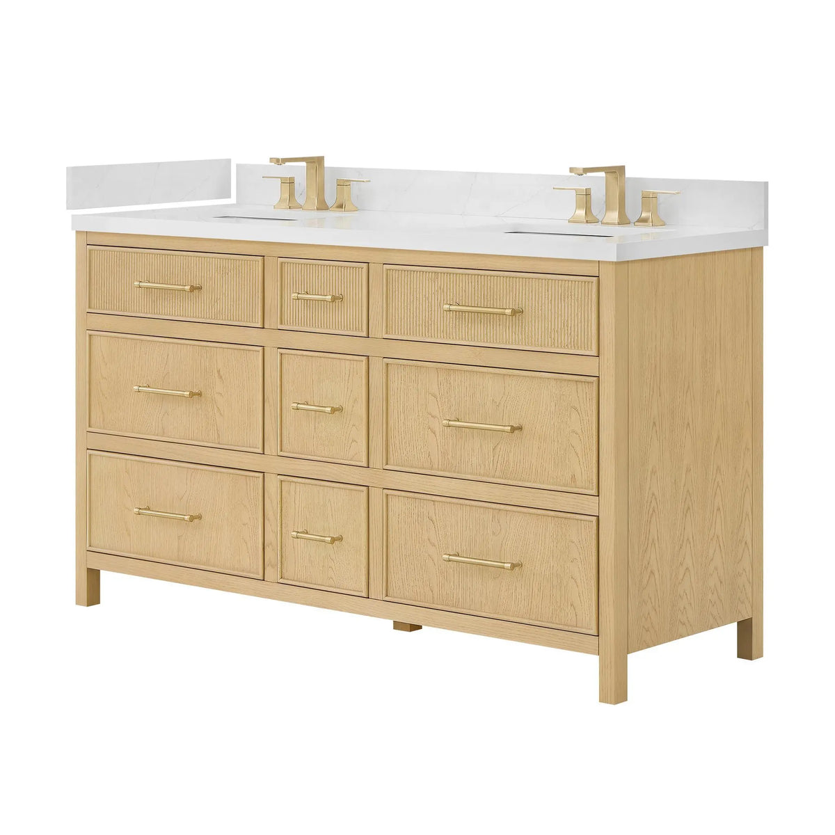 60" Isola Double Bathroom Vanity Scandinavian Oak Satin Bronze Trim by wyndham View 8