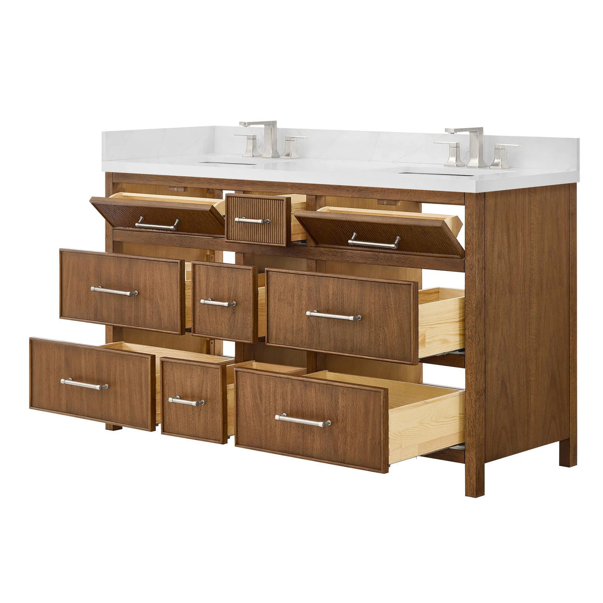 60" Isola Double Bathroom Vanity Toasted Walnut Brushed Nickel Trim by wyndham View 7