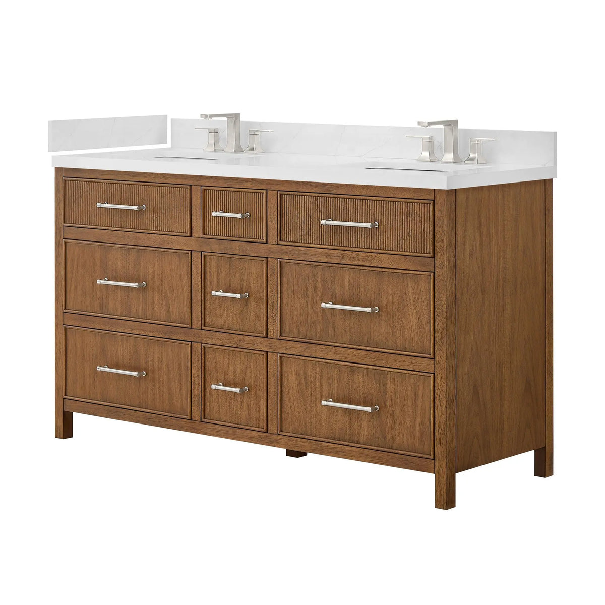 60" Isola Double Bathroom Vanity Toasted Walnut Brushed Nickel Trim by wyndham View 8