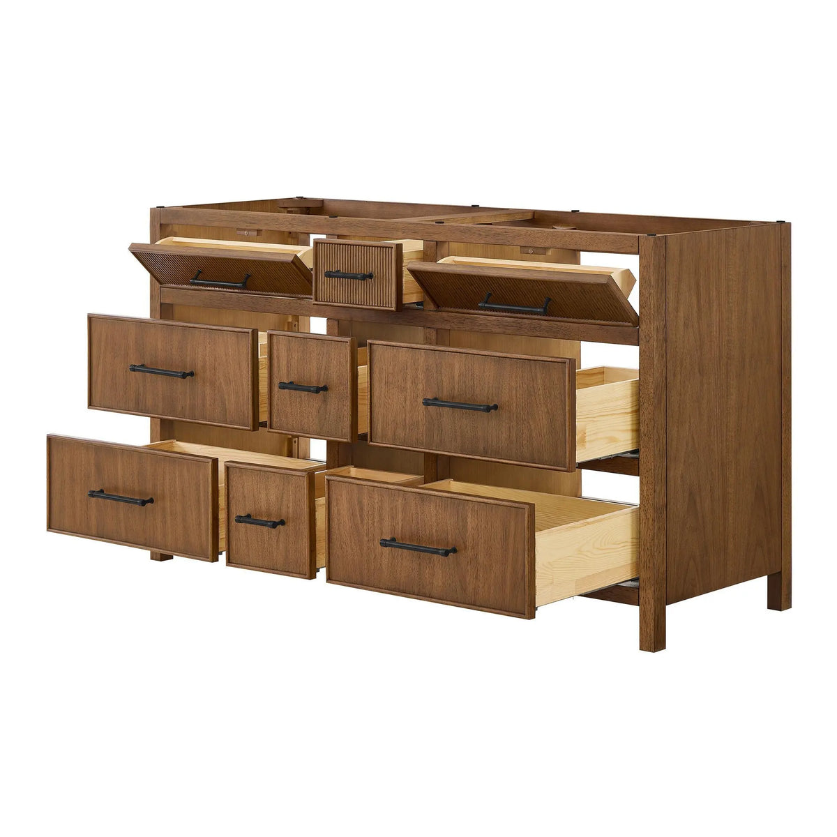 60" Isola Double Bathroom Vanity Toasted Walnut Matte Black Trim by wyndham View 18