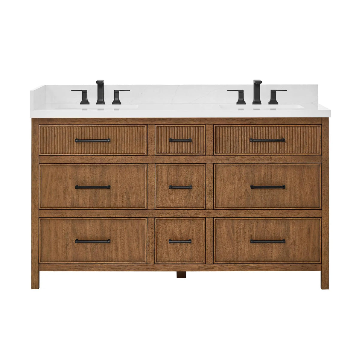 60" Isola Double Bathroom Vanity Toasted Walnut Matte Black Trim by wyndham View 5