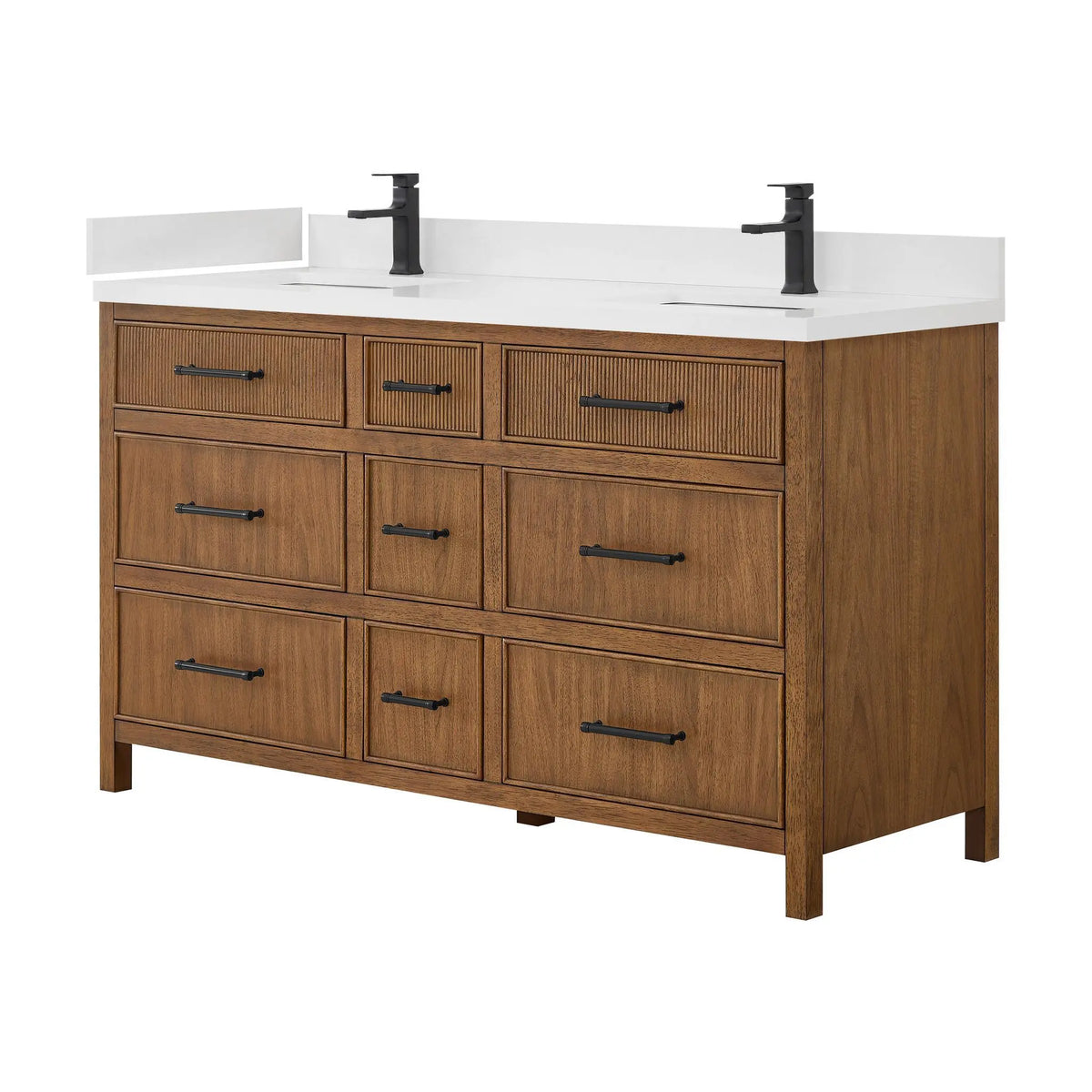 60" Isola Double Bathroom Vanity Toasted Walnut Matte Black Trim by wyndham View 12