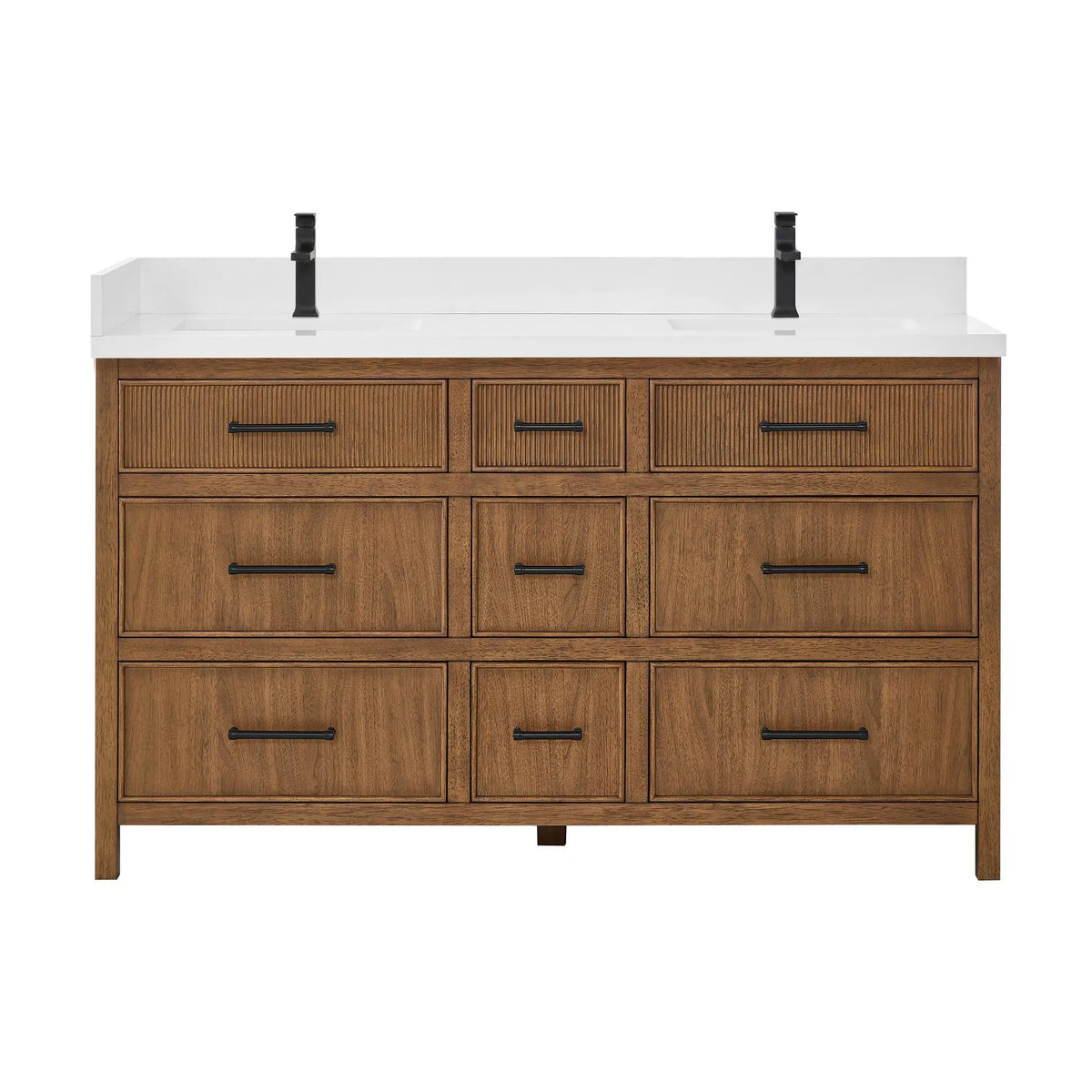 60" Isola Double Bathroom Vanity Toasted Walnut Matte Black Trim by wyndham View 9