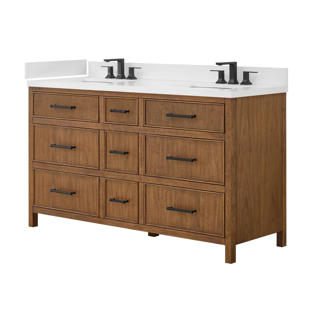 60" Isola Double Bathroom Vanity Toasted Walnut Matte Black Trim by wyndham View 16