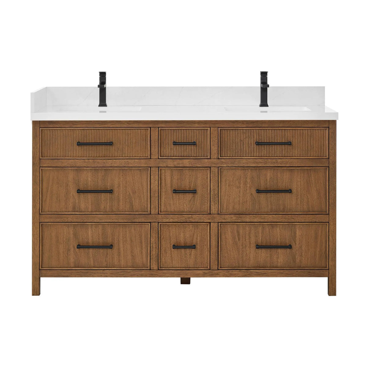 60" Isola Double Bathroom Vanity Toasted Walnut Matte Black Trim by wyndham View 1