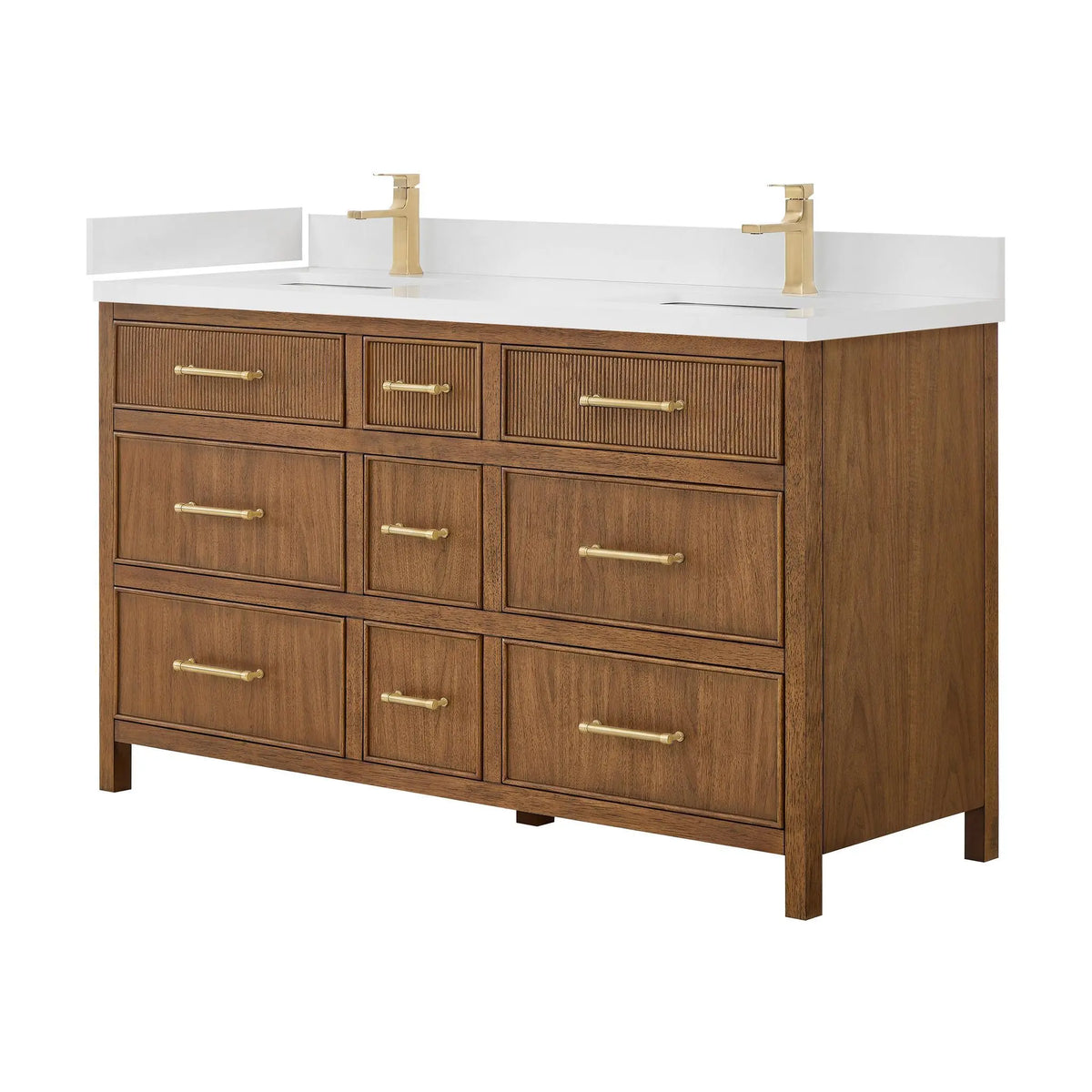 60" Isola Double Bathroom Vanity Toasted Walnut Satin Bronze Trim by wyndham View 12