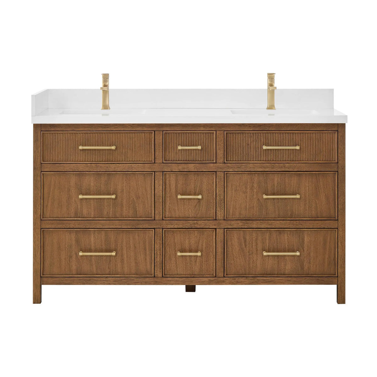 60" Isola Double Bathroom Vanity Toasted Walnut Satin Bronze Trim by wyndham View 9