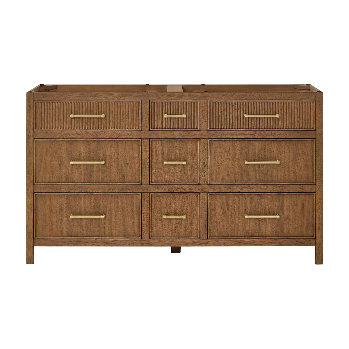 60" Isola Double Bathroom Vanity Toasted Walnut Satin Bronze Trim by wyndham View 17