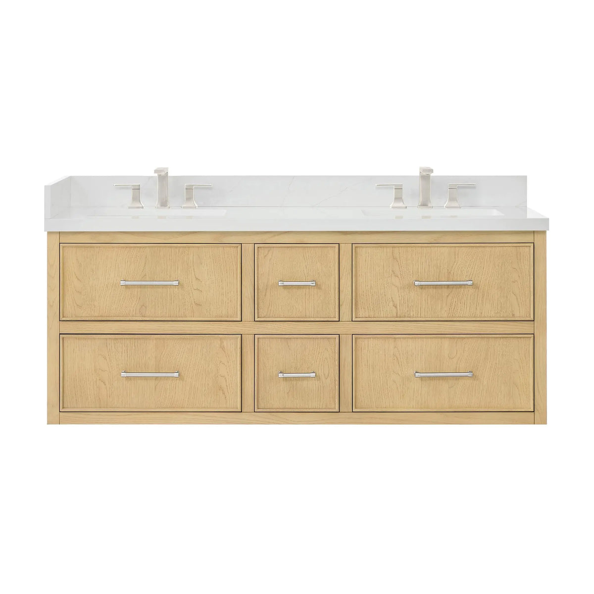 60" Isola Double Wall Mounted Bathroom Vanity Scandinavian Oak Brushed Nickel Trim by wyndham View 5