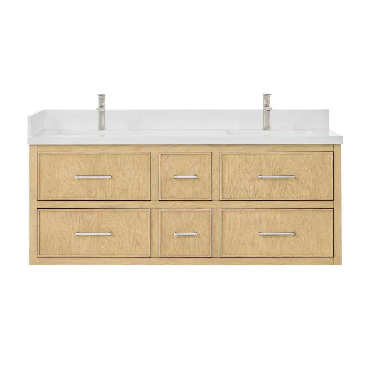60" Isola Double Wall Mounted Bathroom Vanity Scandinavian Oak Brushed Nickel Trim by wyndham View 9