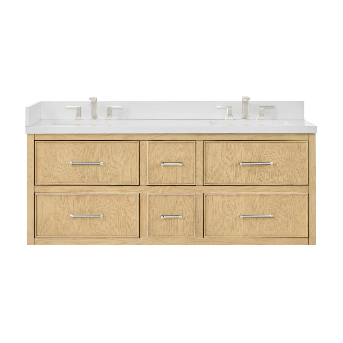 60" Isola Double Wall Mounted Bathroom Vanity Scandinavian Oak Brushed Nickel Trim by wyndham View 13