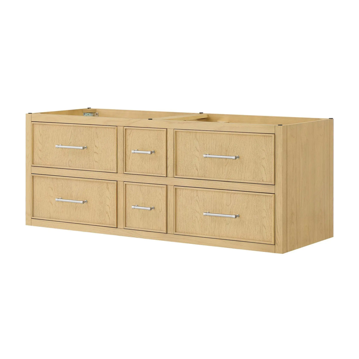 60" Isola Double Wall Mounted Bathroom Vanity Scandinavian Oak Brushed Nickel Trim by wyndham View 20