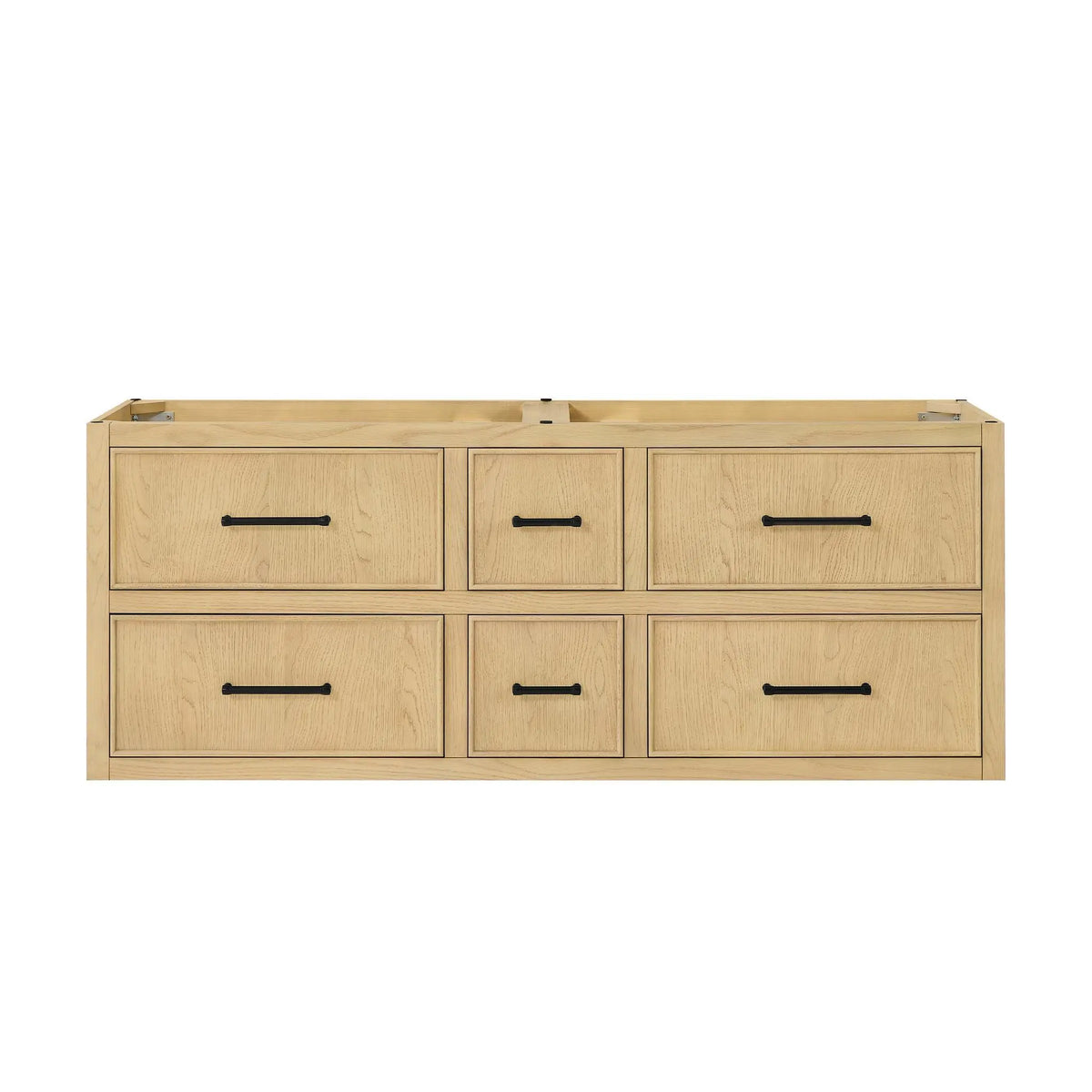 60" Isola Double Wall Mounted Bathroom Vanity Scandinavian Oak Matte Black Trim by wyndham View 17